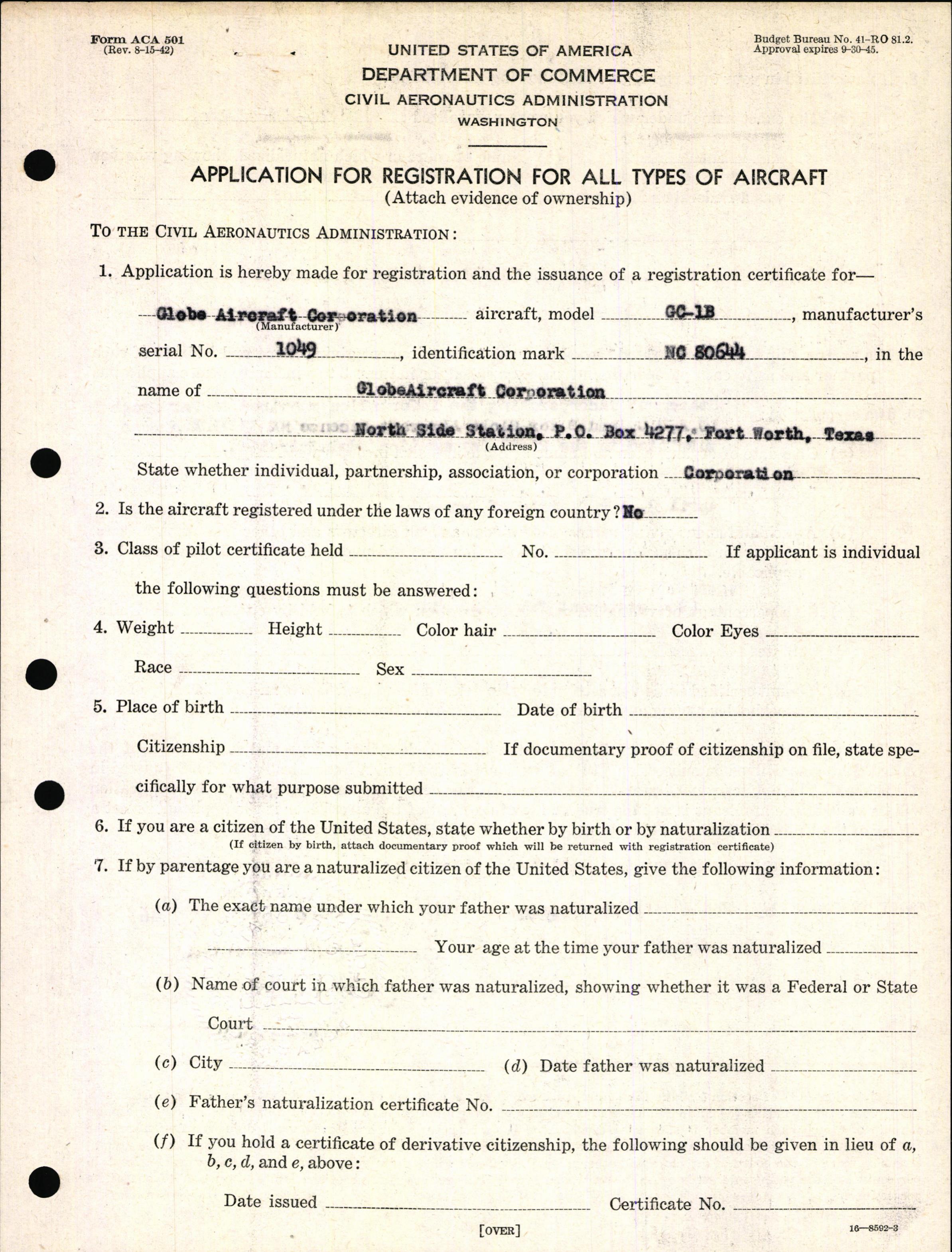 Sample page 3 from AirCorps Library document: Technical Information for Serial Number 1049