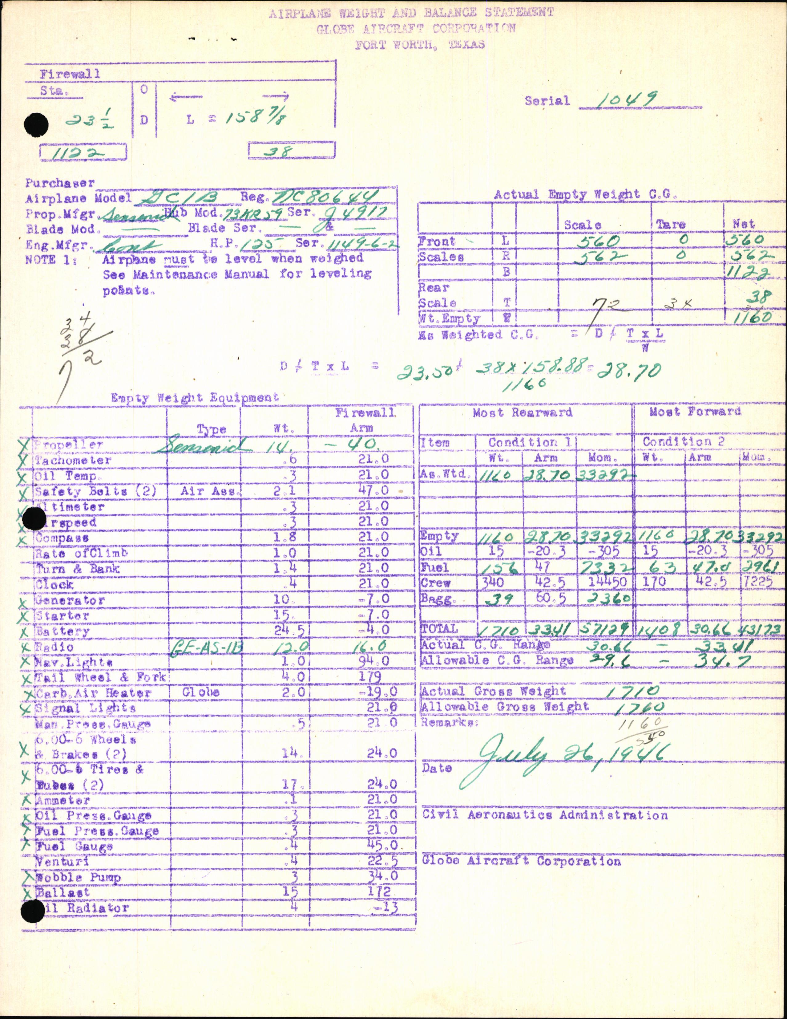 Sample page 7 from AirCorps Library document: Technical Information for Serial Number 1049