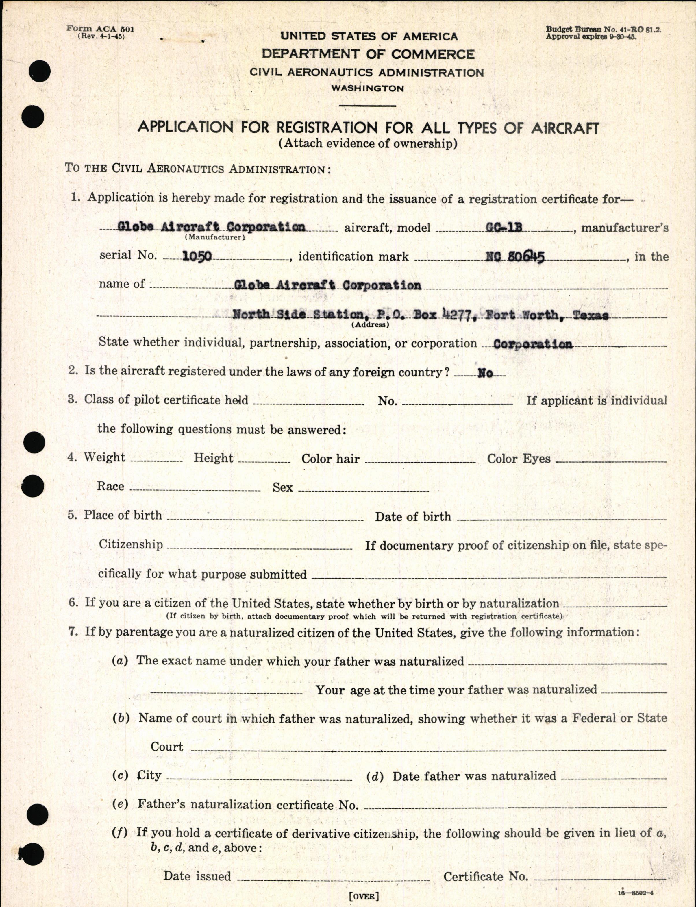 Sample page 3 from AirCorps Library document: Technical Information for Serial Number 1050