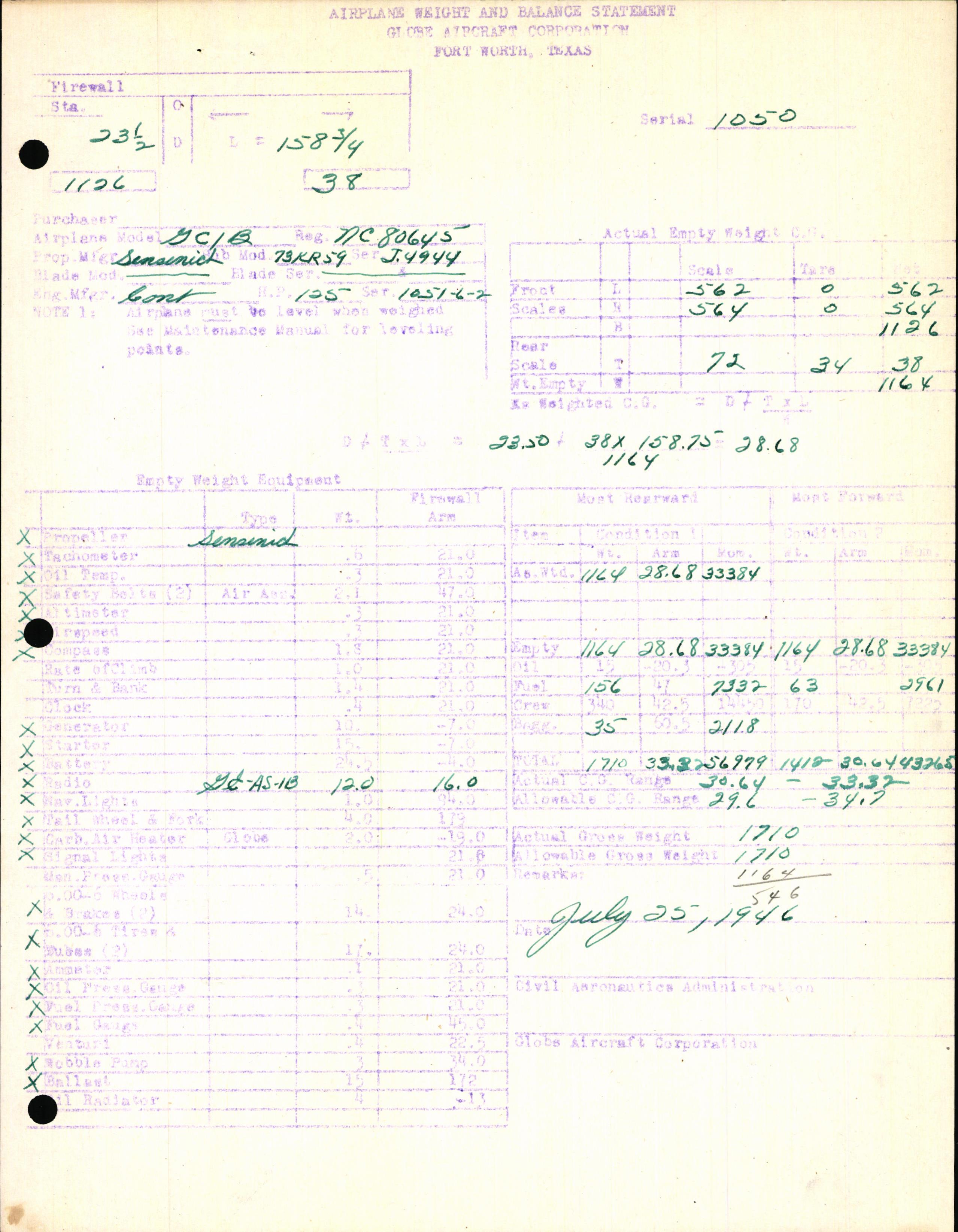 Sample page 5 from AirCorps Library document: Technical Information for Serial Number 1050