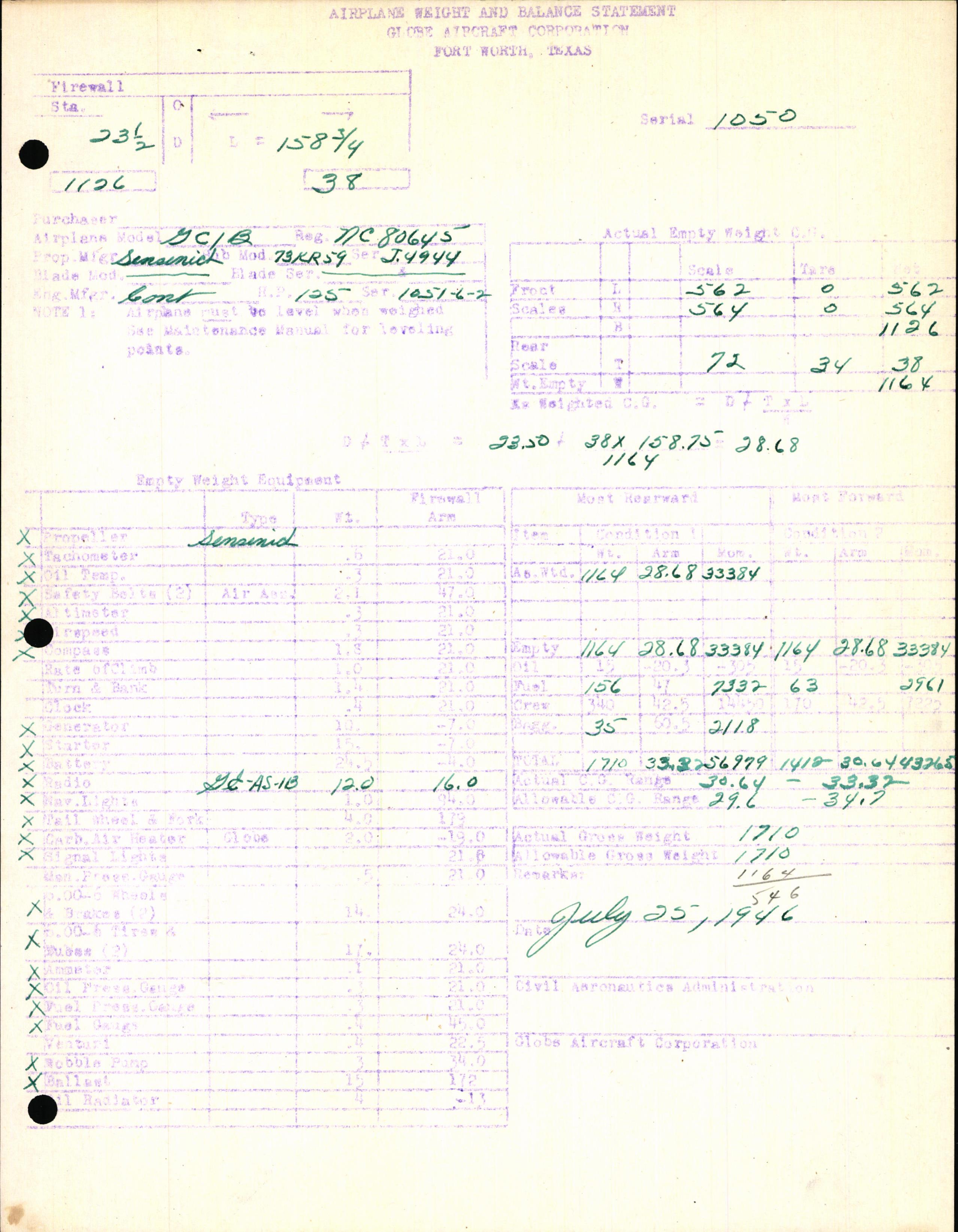 Sample page 5 from AirCorps Library document: Technical Information for Serial Number 1050