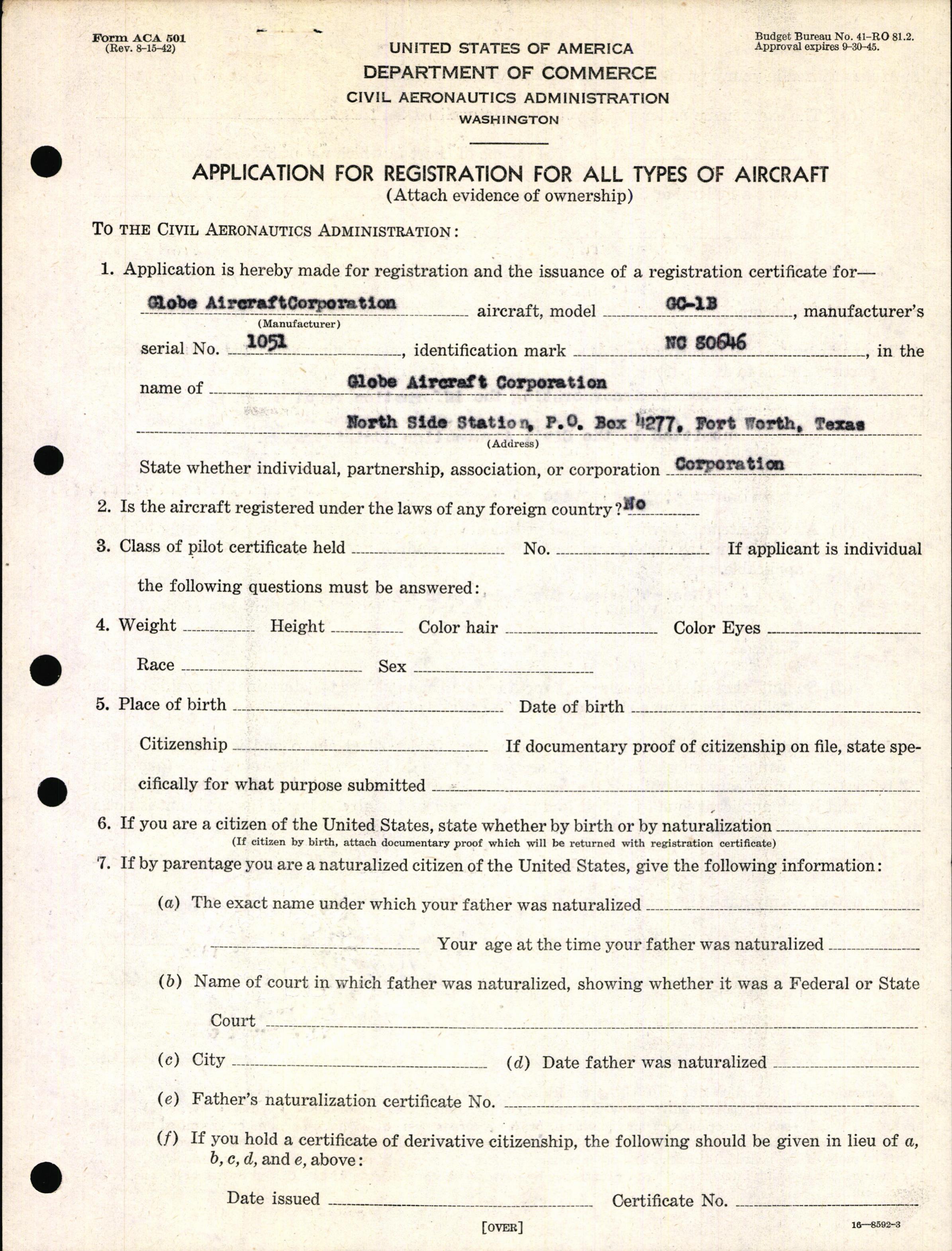 Sample page 3 from AirCorps Library document: Technical Information for Serial Number 1051