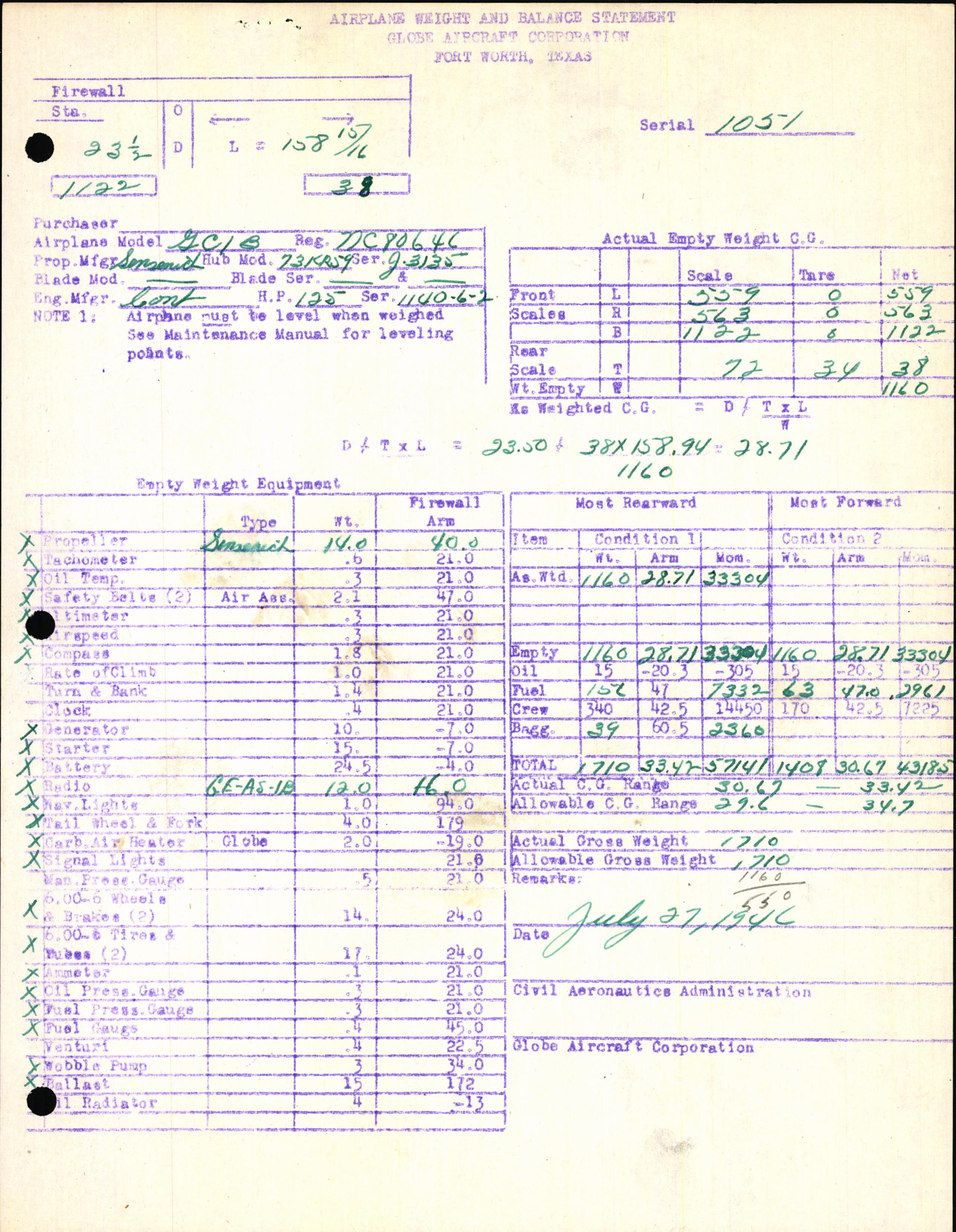 Sample page 5 from AirCorps Library document: Technical Information for Serial Number 1051