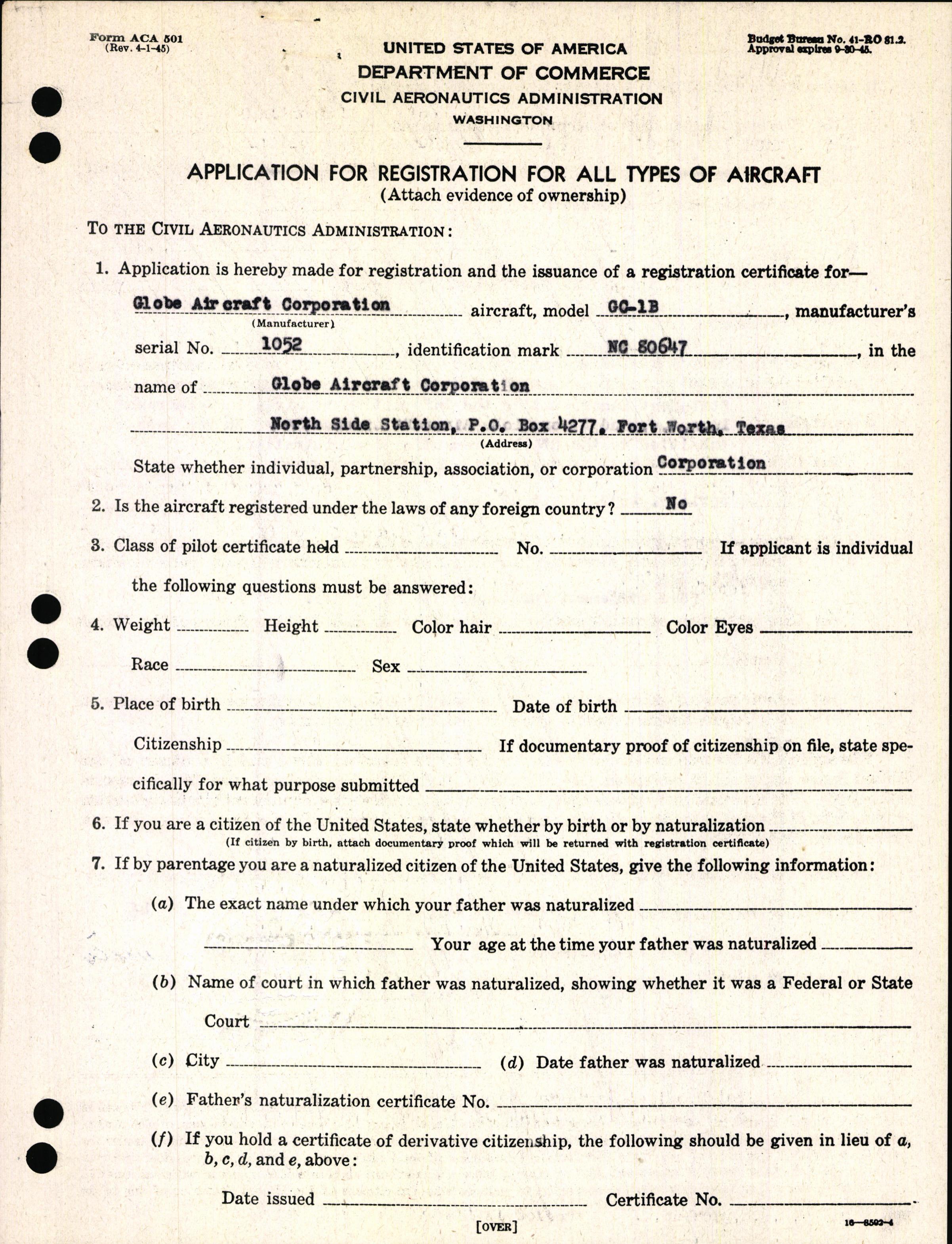 Sample page 3 from AirCorps Library document: Technical Information for Serial Number 1052