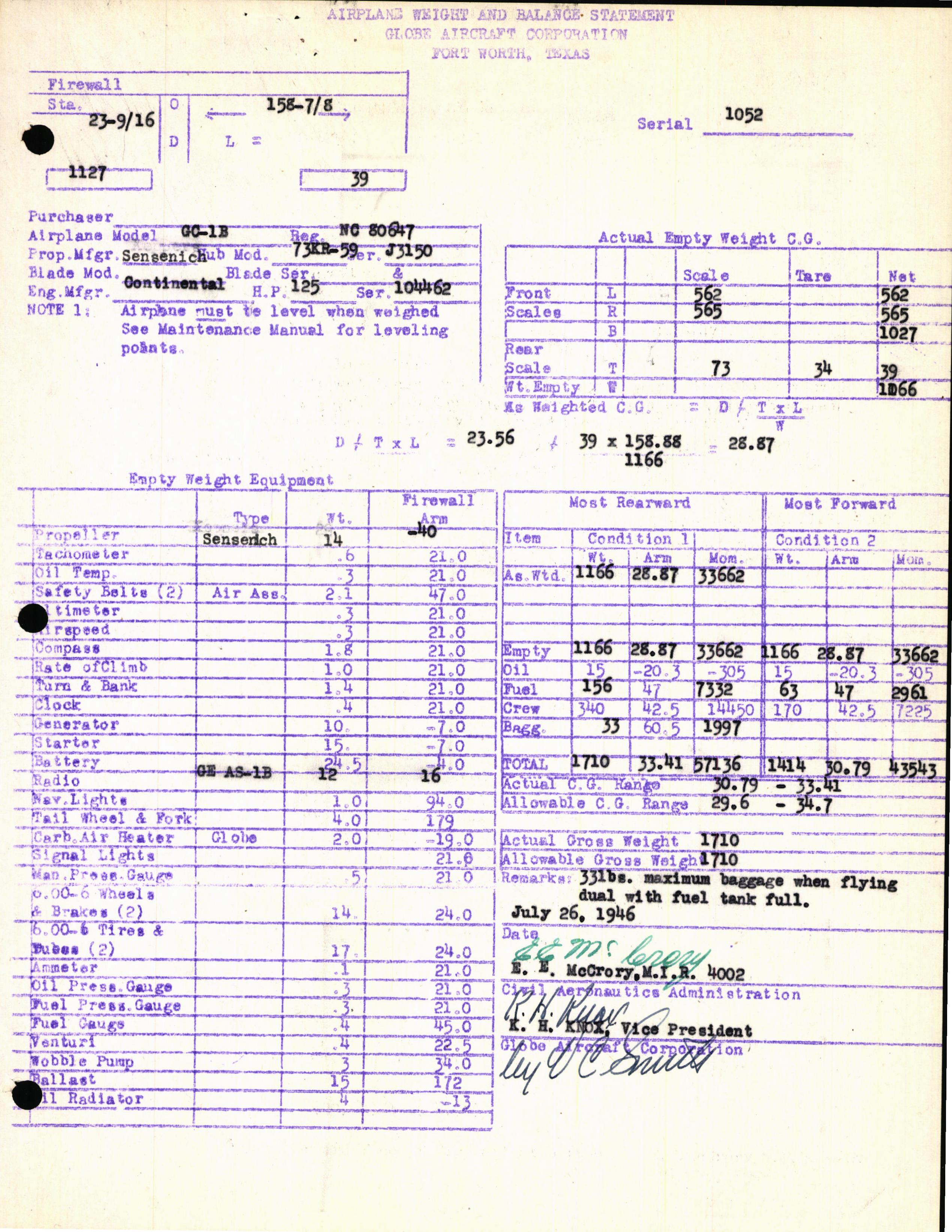 Sample page 5 from AirCorps Library document: Technical Information for Serial Number 1052