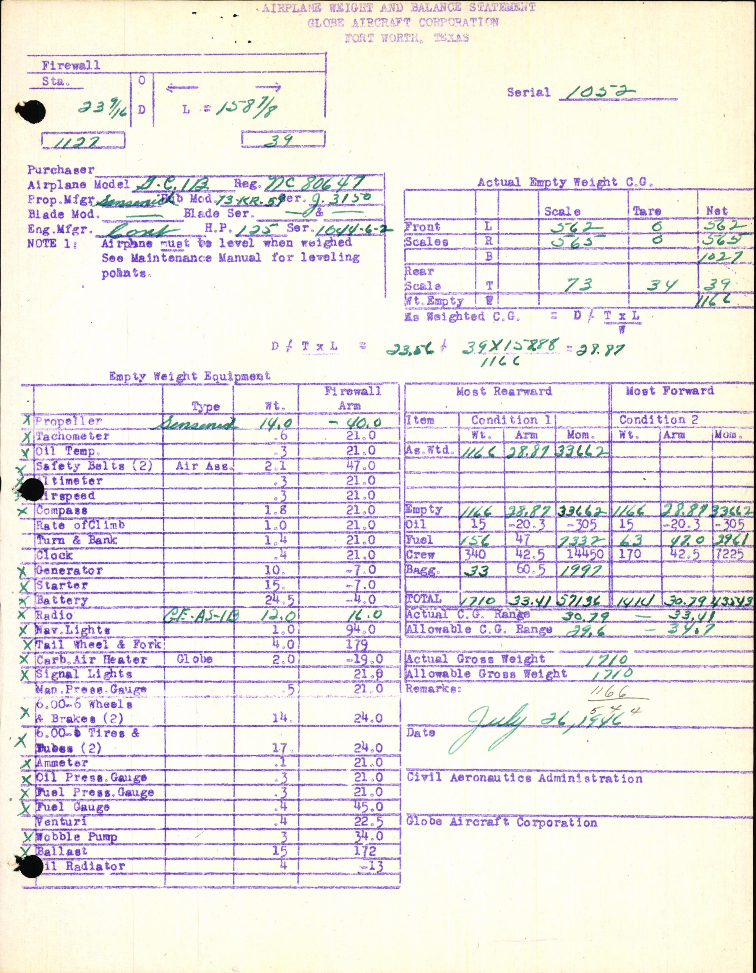 Sample page 7 from AirCorps Library document: Technical Information for Serial Number 1052