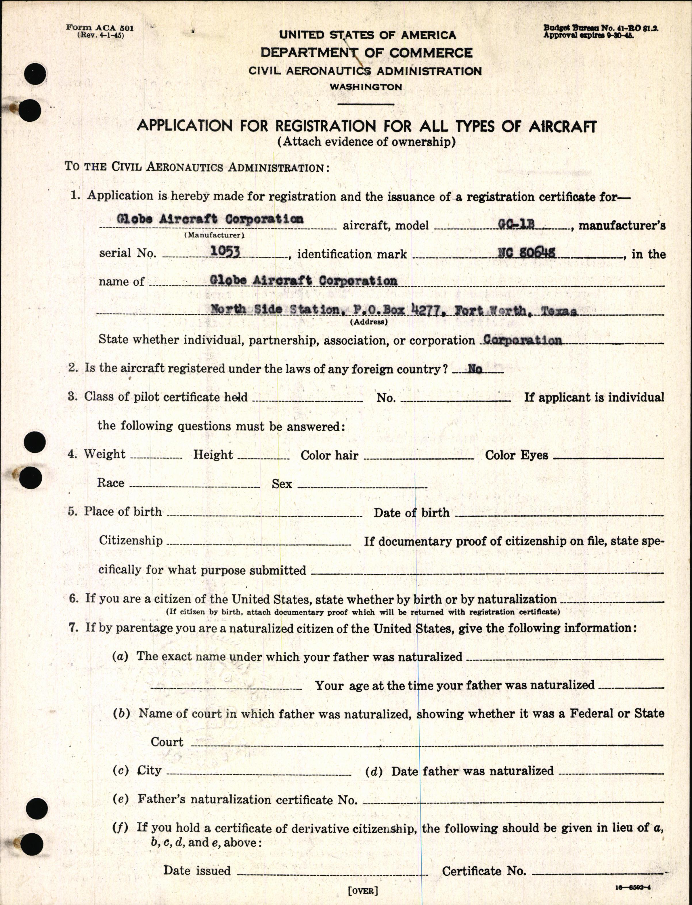 Sample page 3 from AirCorps Library document: Technical Information for Serial Number 1053