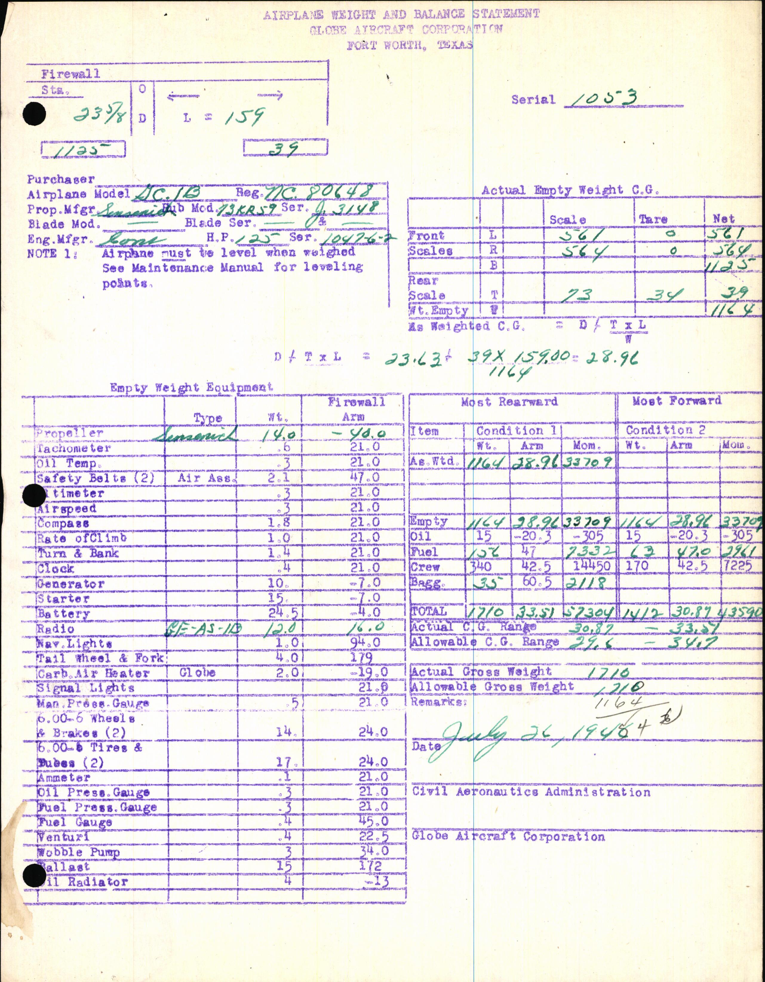 Sample page 5 from AirCorps Library document: Technical Information for Serial Number 1053