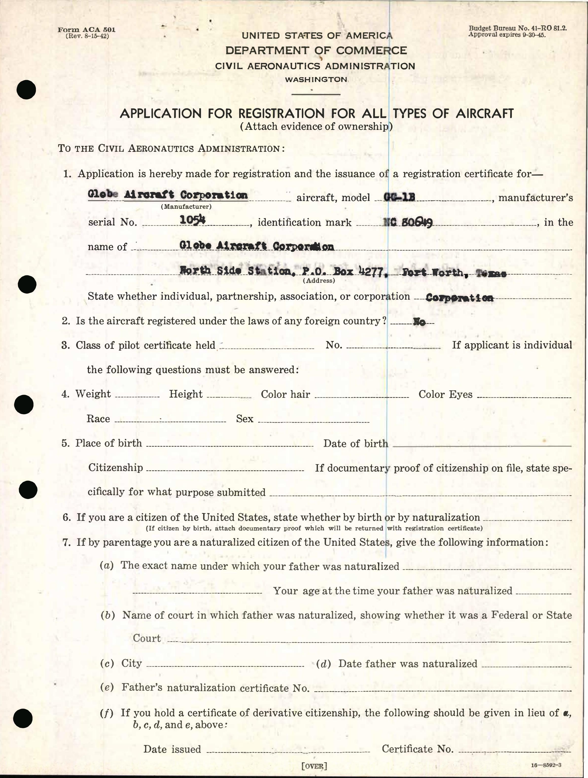 Sample page 3 from AirCorps Library document: Technical Information for Serial Number 1054