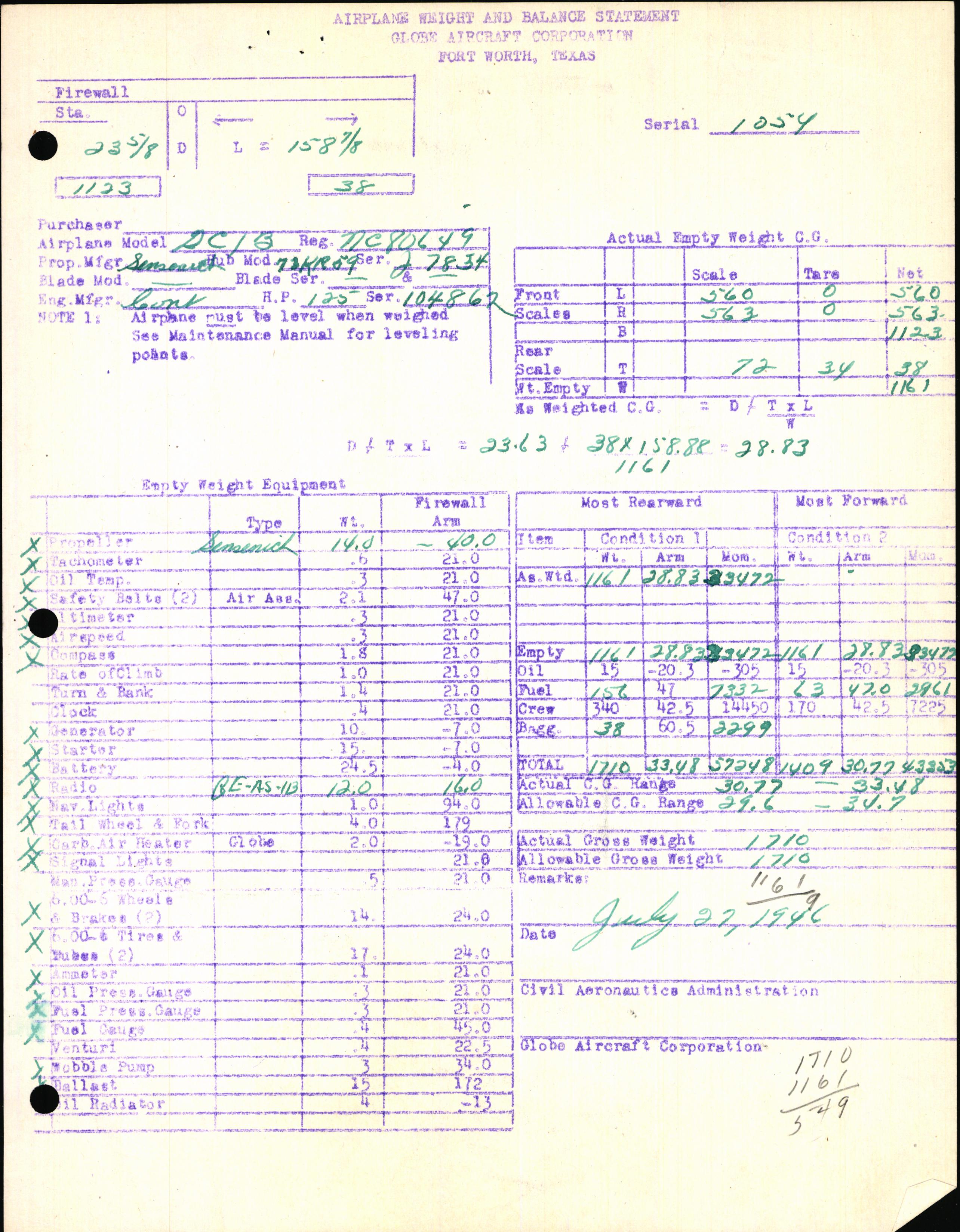 Sample page 5 from AirCorps Library document: Technical Information for Serial Number 1054