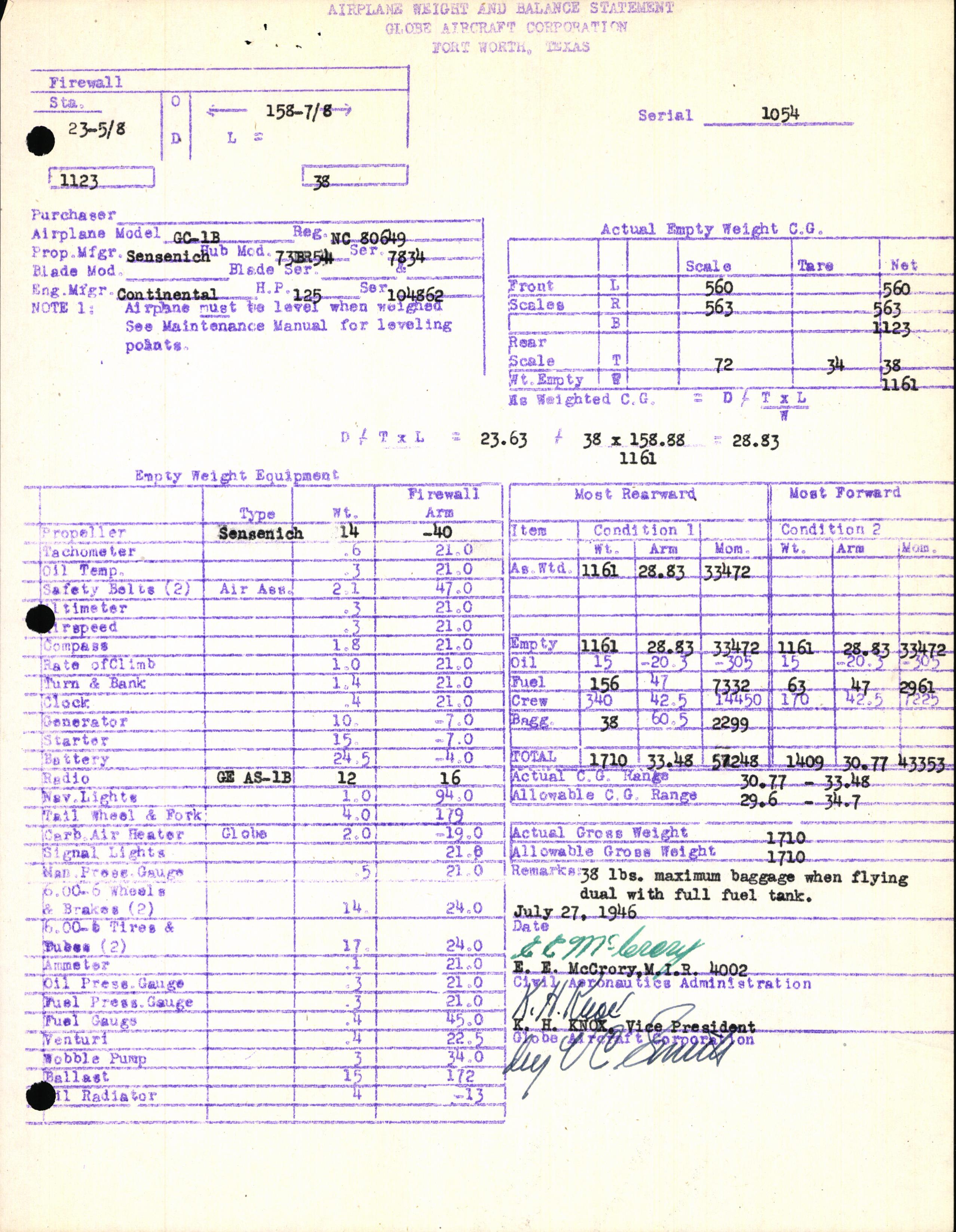 Sample page 7 from AirCorps Library document: Technical Information for Serial Number 1054