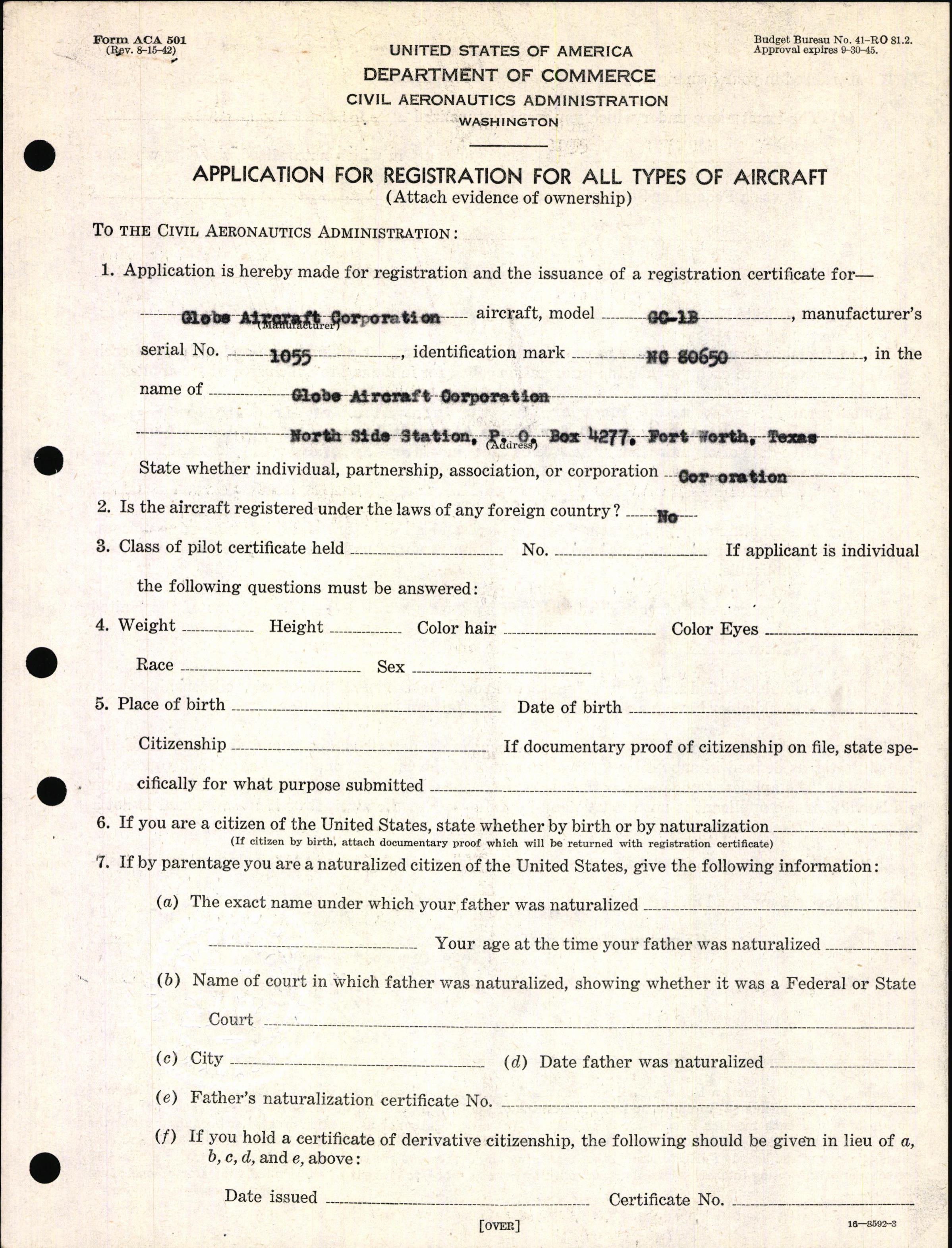 Sample page 3 from AirCorps Library document: Technical Information for Serial Number 1055