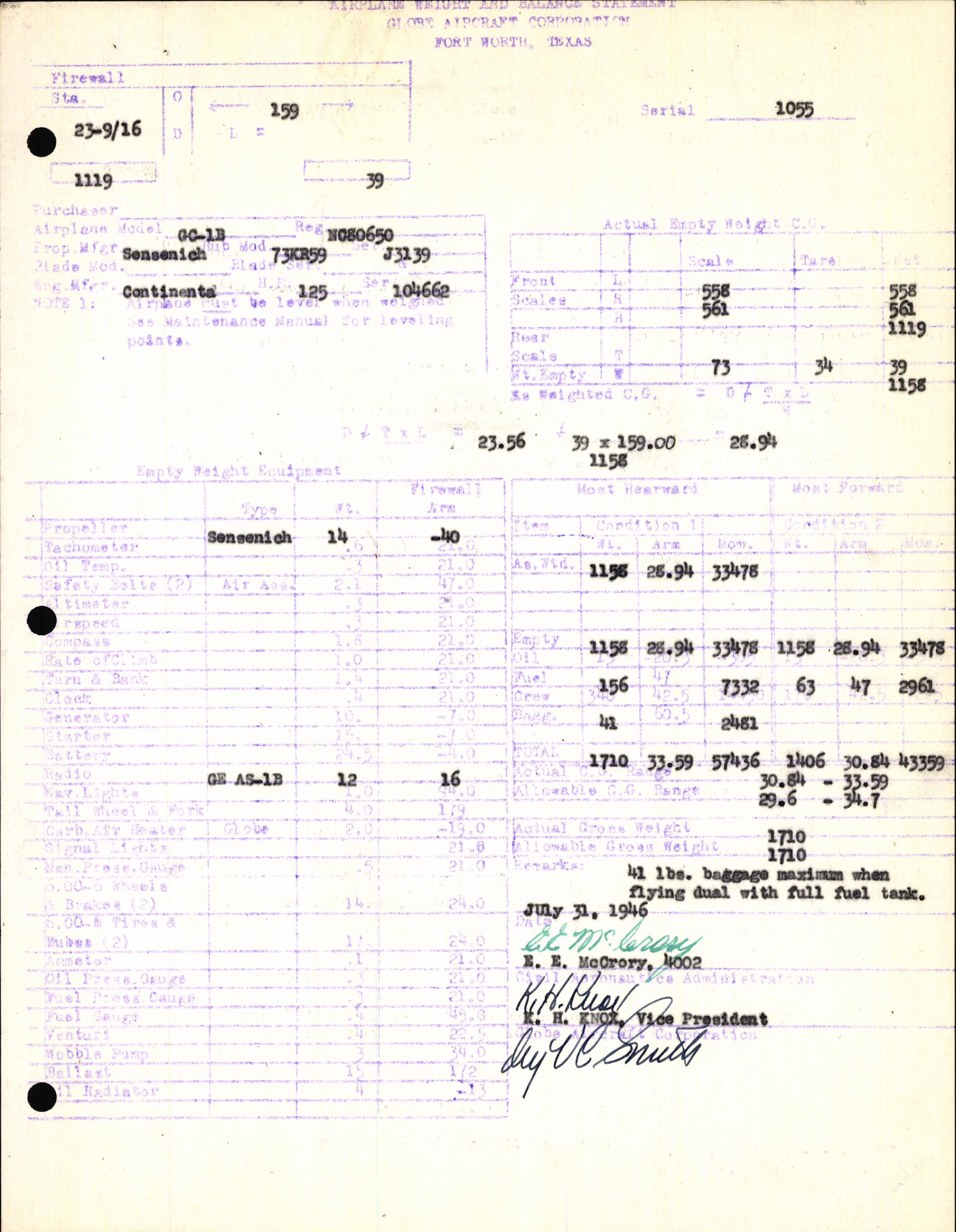 Sample page 5 from AirCorps Library document: Technical Information for Serial Number 1055