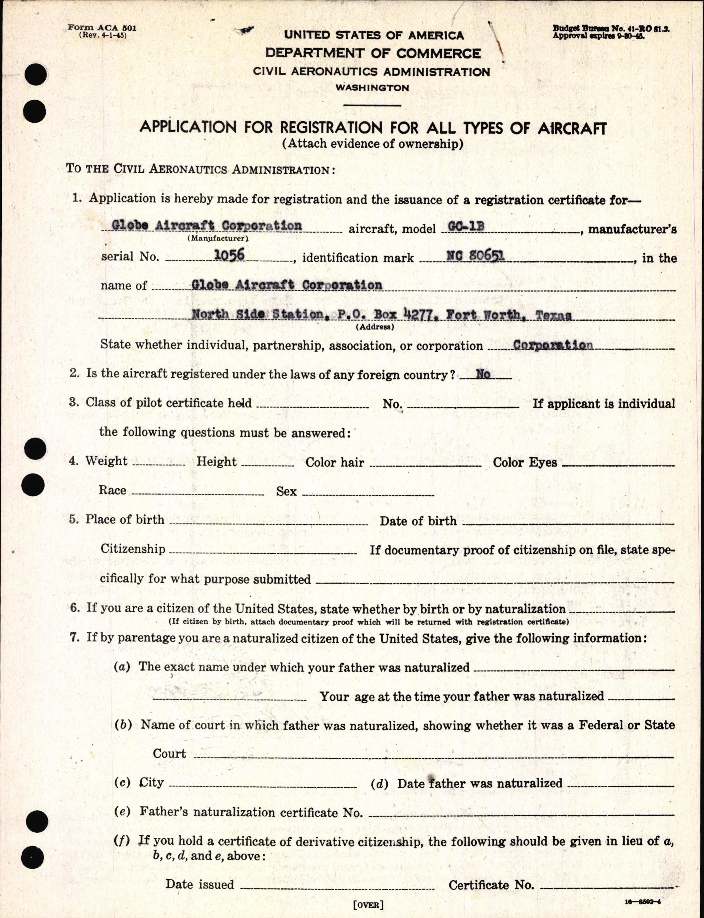 Sample page 3 from AirCorps Library document: Technical Information for Serial Number 1056