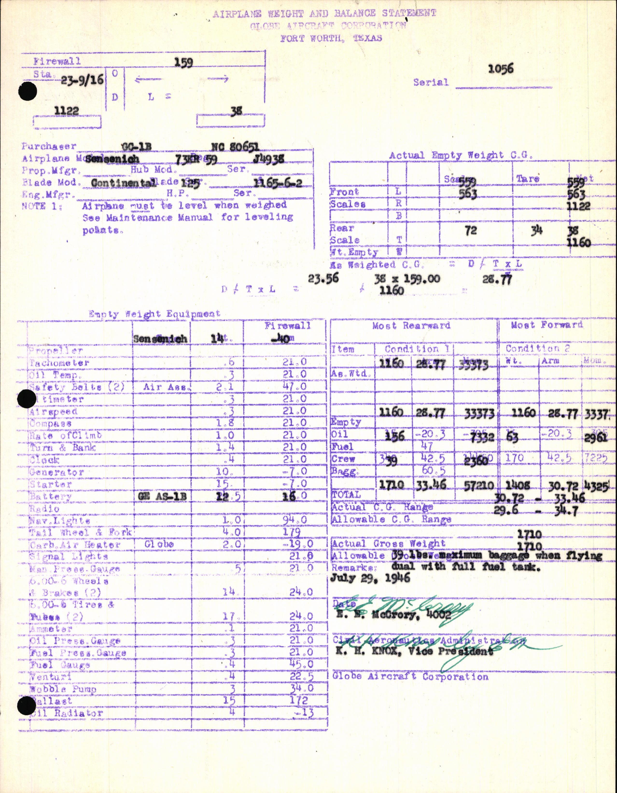 Sample page 5 from AirCorps Library document: Technical Information for Serial Number 1056
