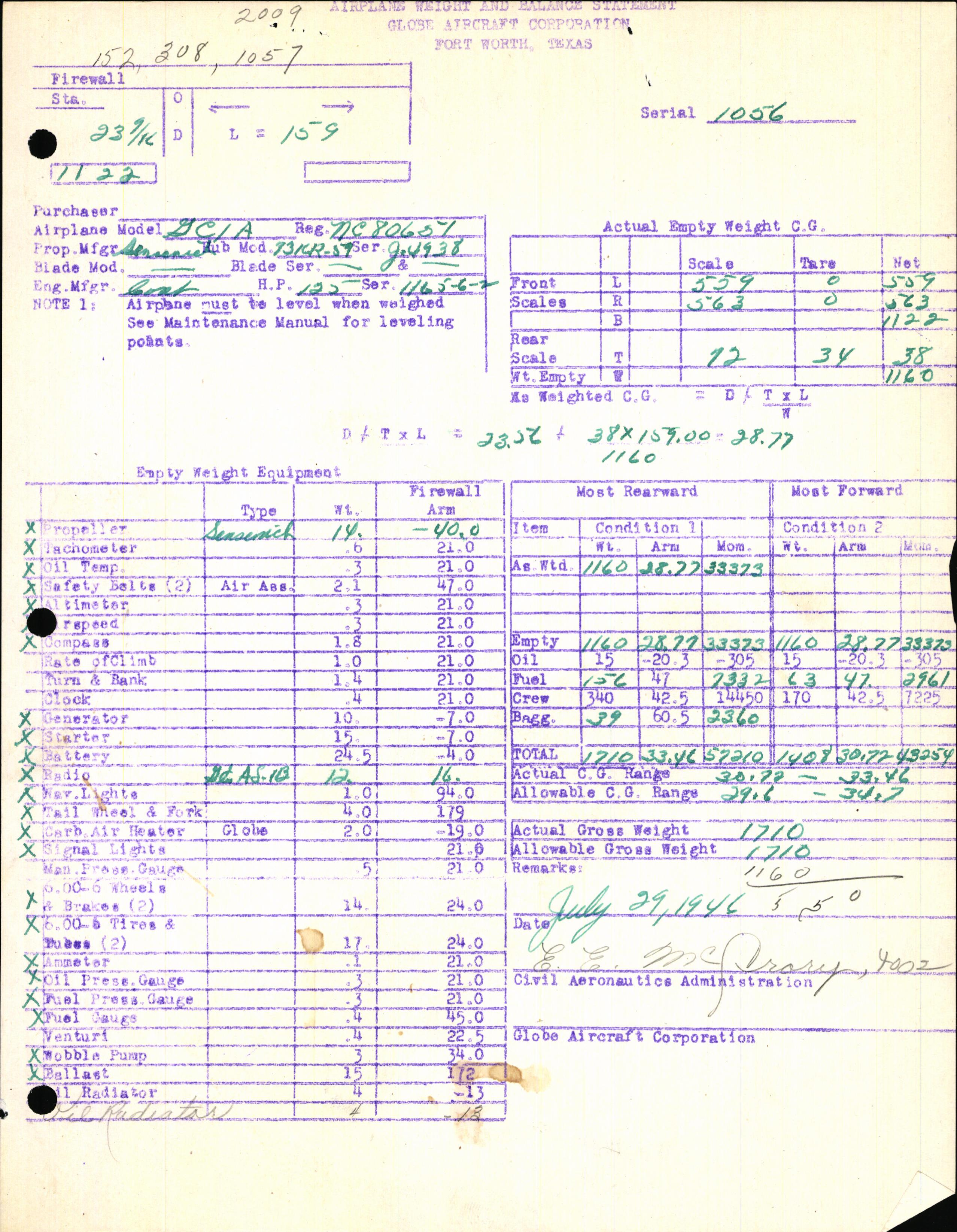 Sample page 7 from AirCorps Library document: Technical Information for Serial Number 1056