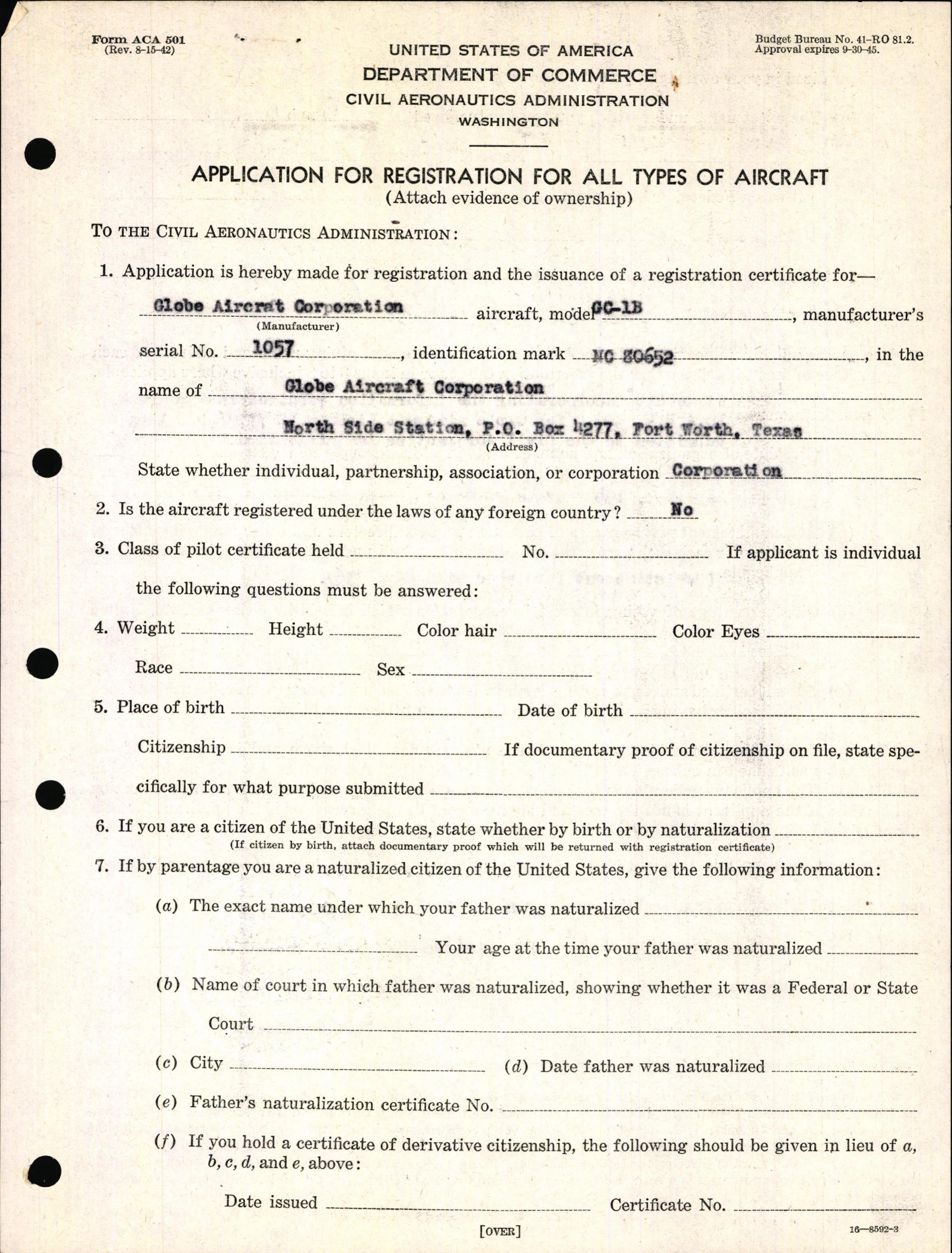 Sample page 3 from AirCorps Library document: Technical Information for Serial Number 1057
