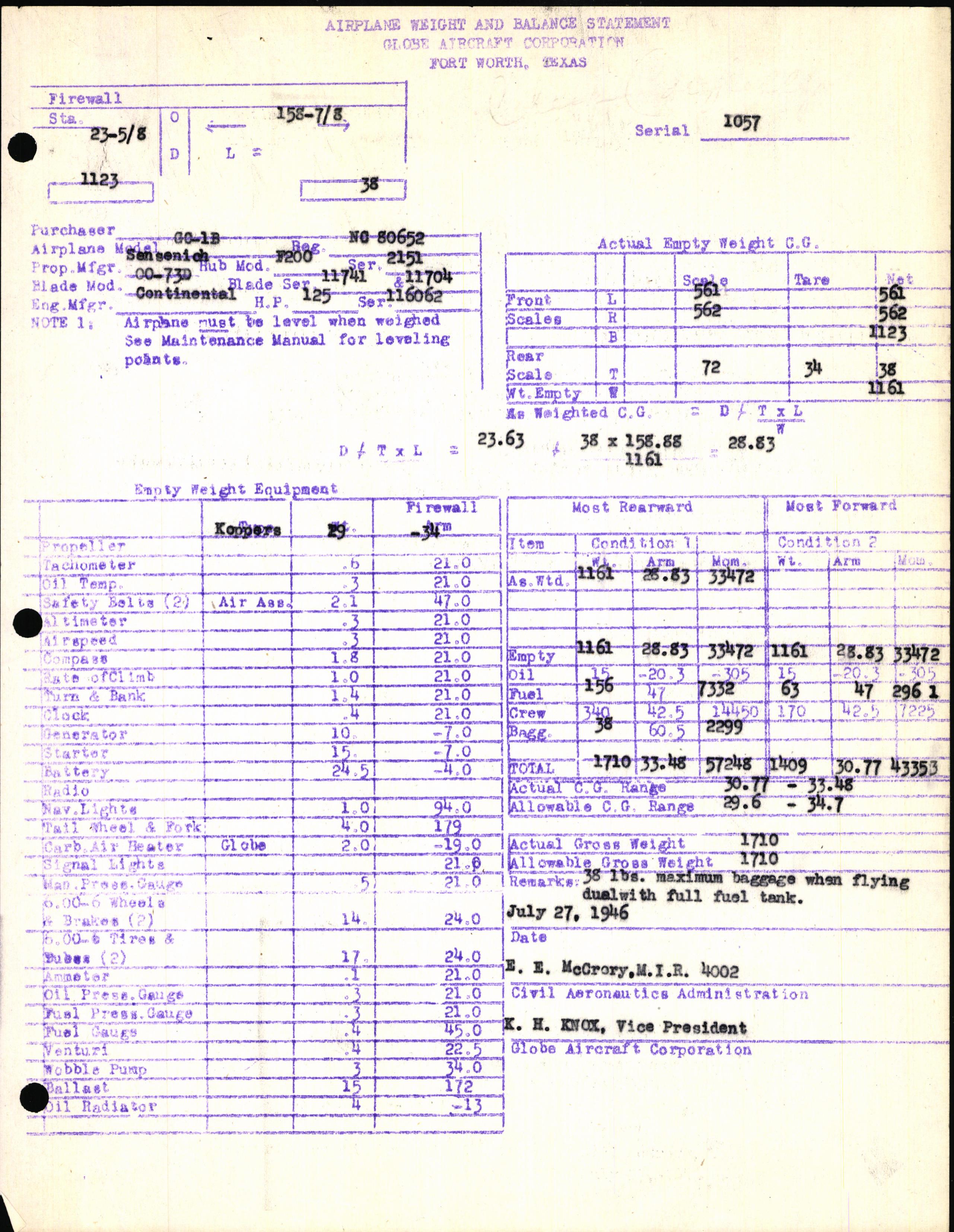 Sample page 5 from AirCorps Library document: Technical Information for Serial Number 1057