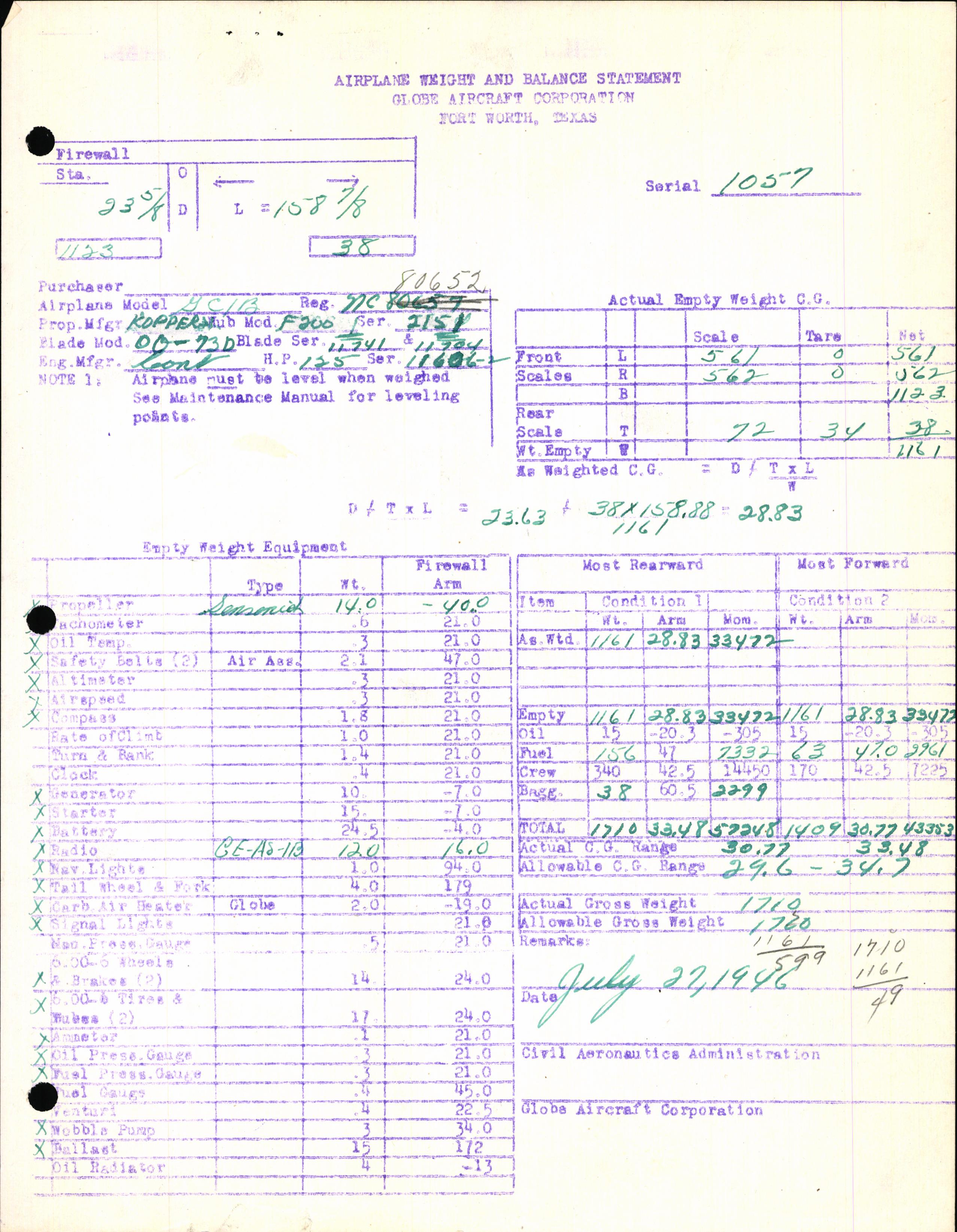 Sample page 7 from AirCorps Library document: Technical Information for Serial Number 1057