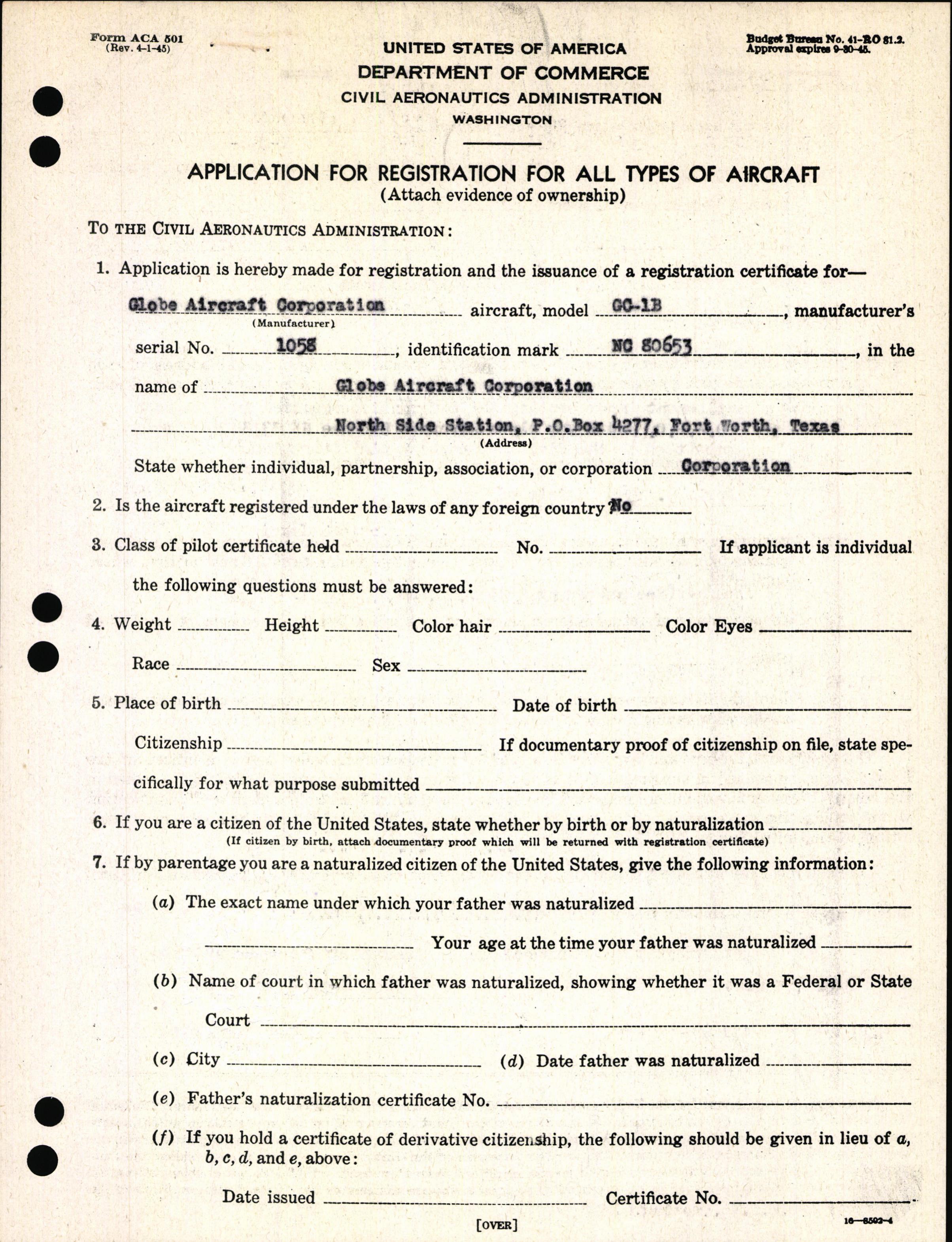 Sample page 3 from AirCorps Library document: Technical Information for Serial Number 1058