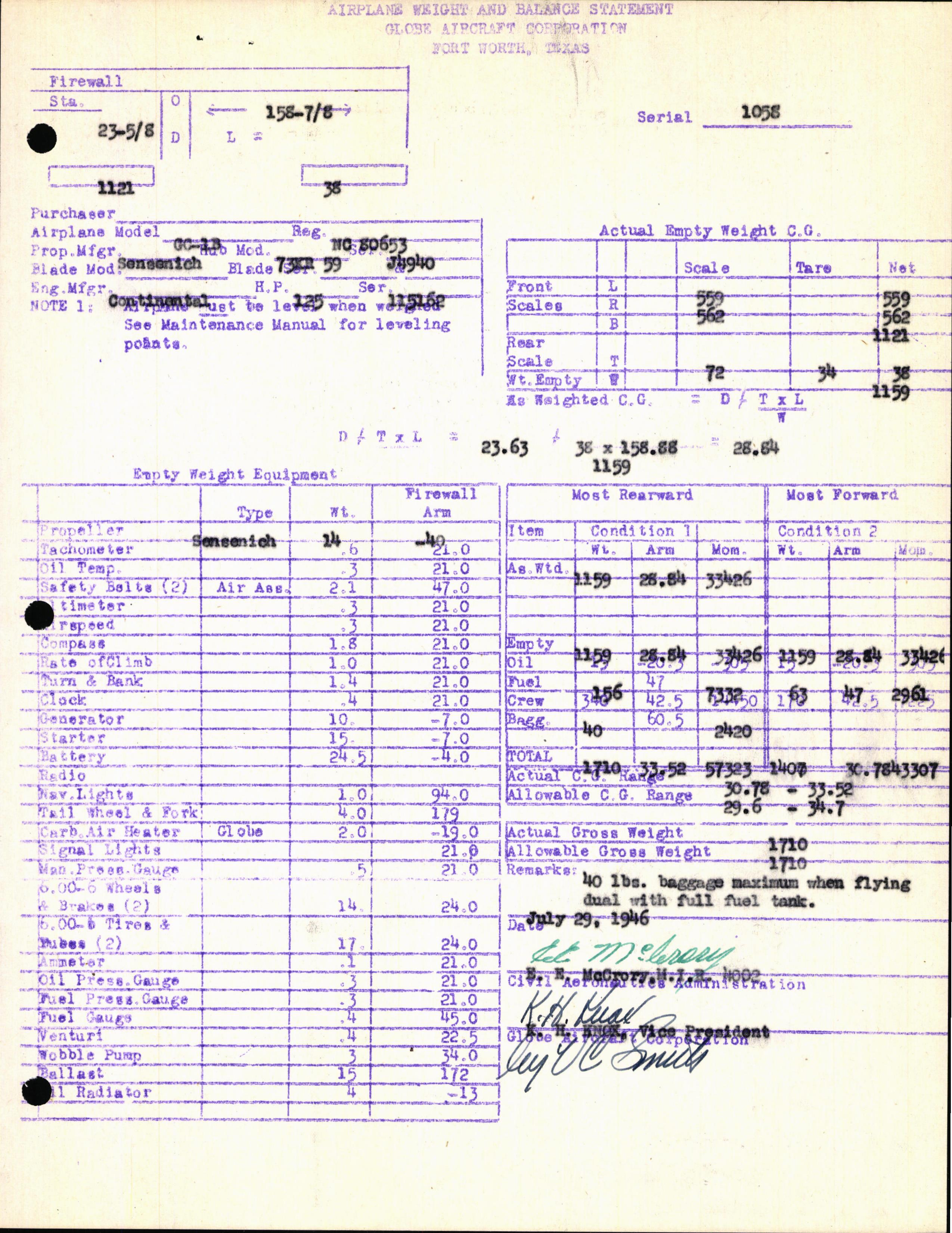 Sample page 7 from AirCorps Library document: Technical Information for Serial Number 1058