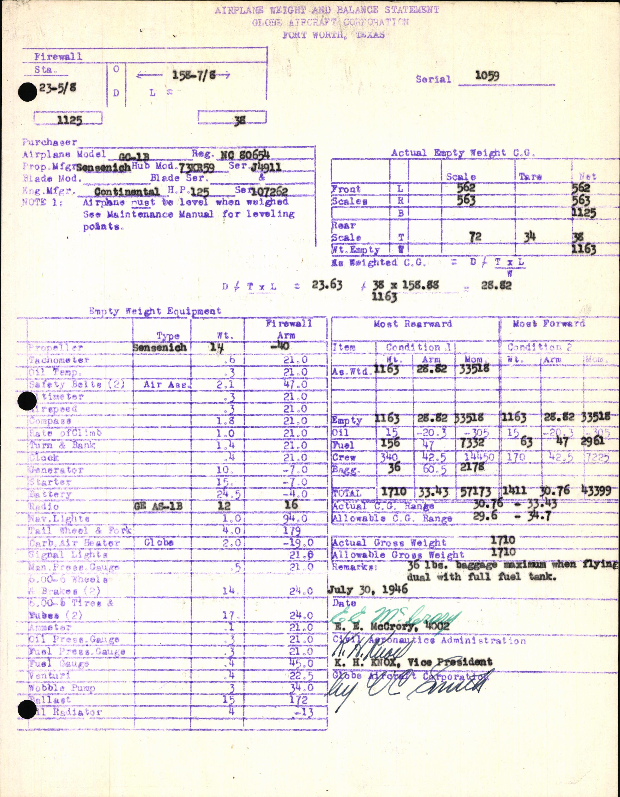 Sample page 5 from AirCorps Library document: Technical Information for Serial Number 1059