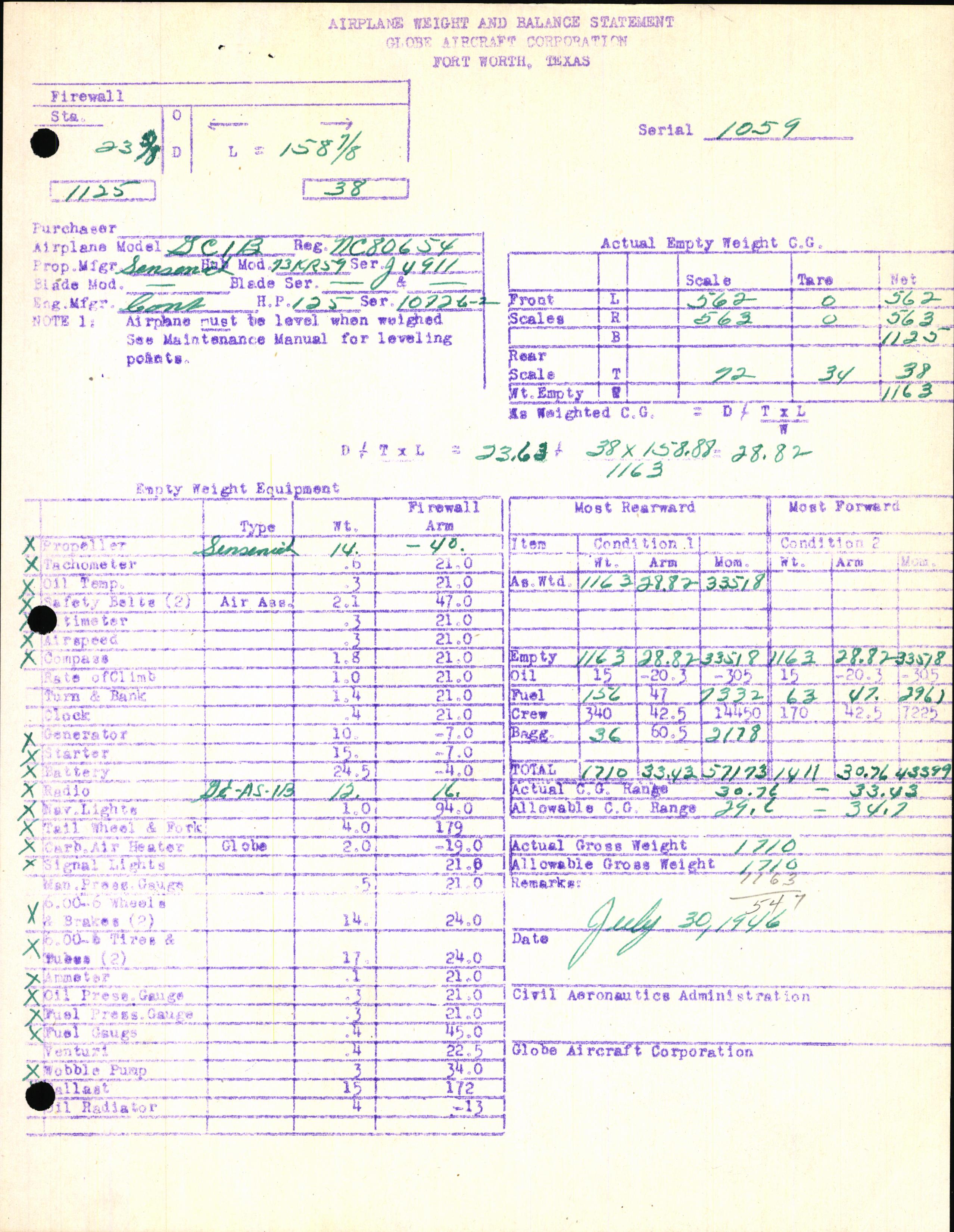 Sample page 7 from AirCorps Library document: Technical Information for Serial Number 1059