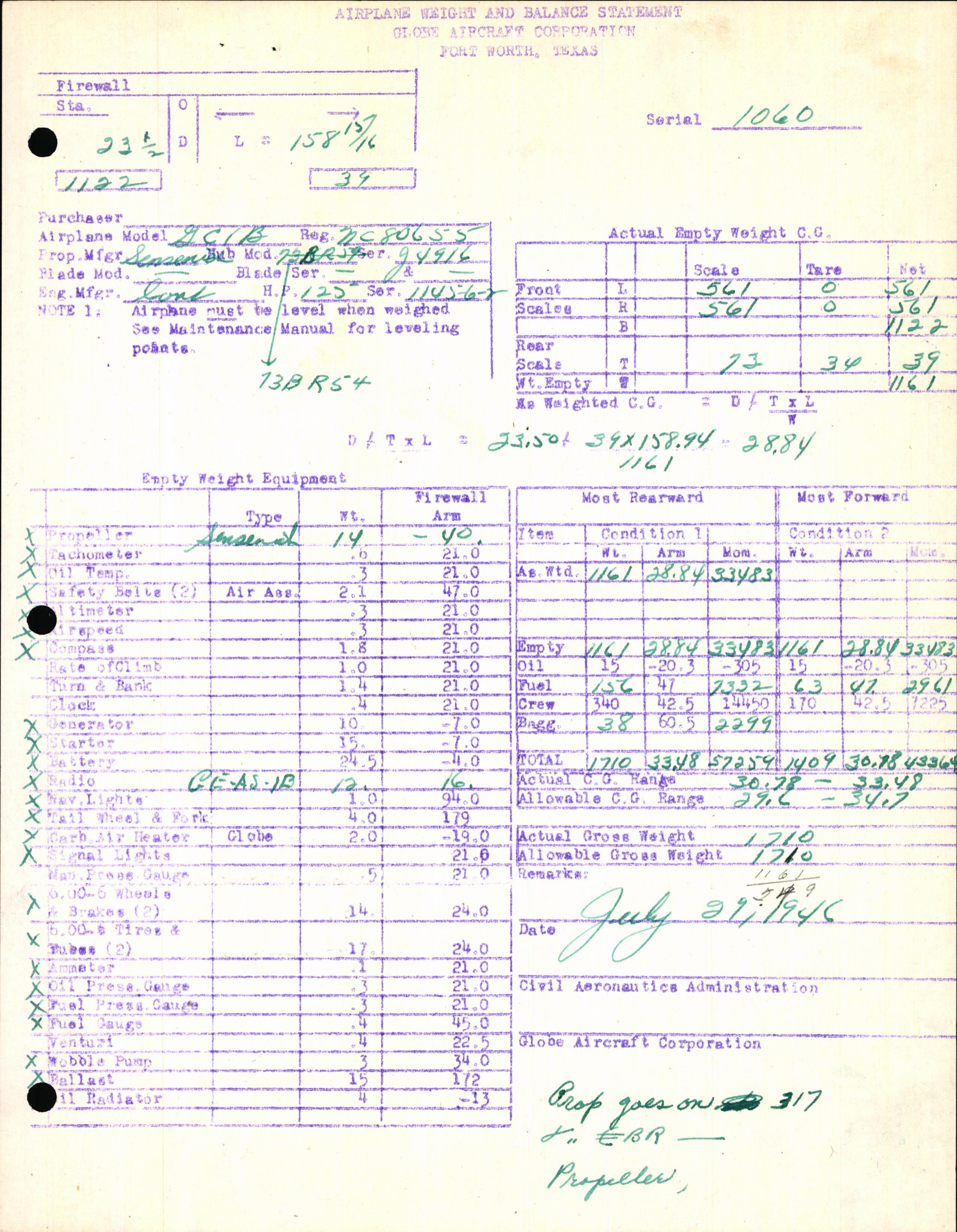 Sample page 5 from AirCorps Library document: Technical Information for Serial Number 1060