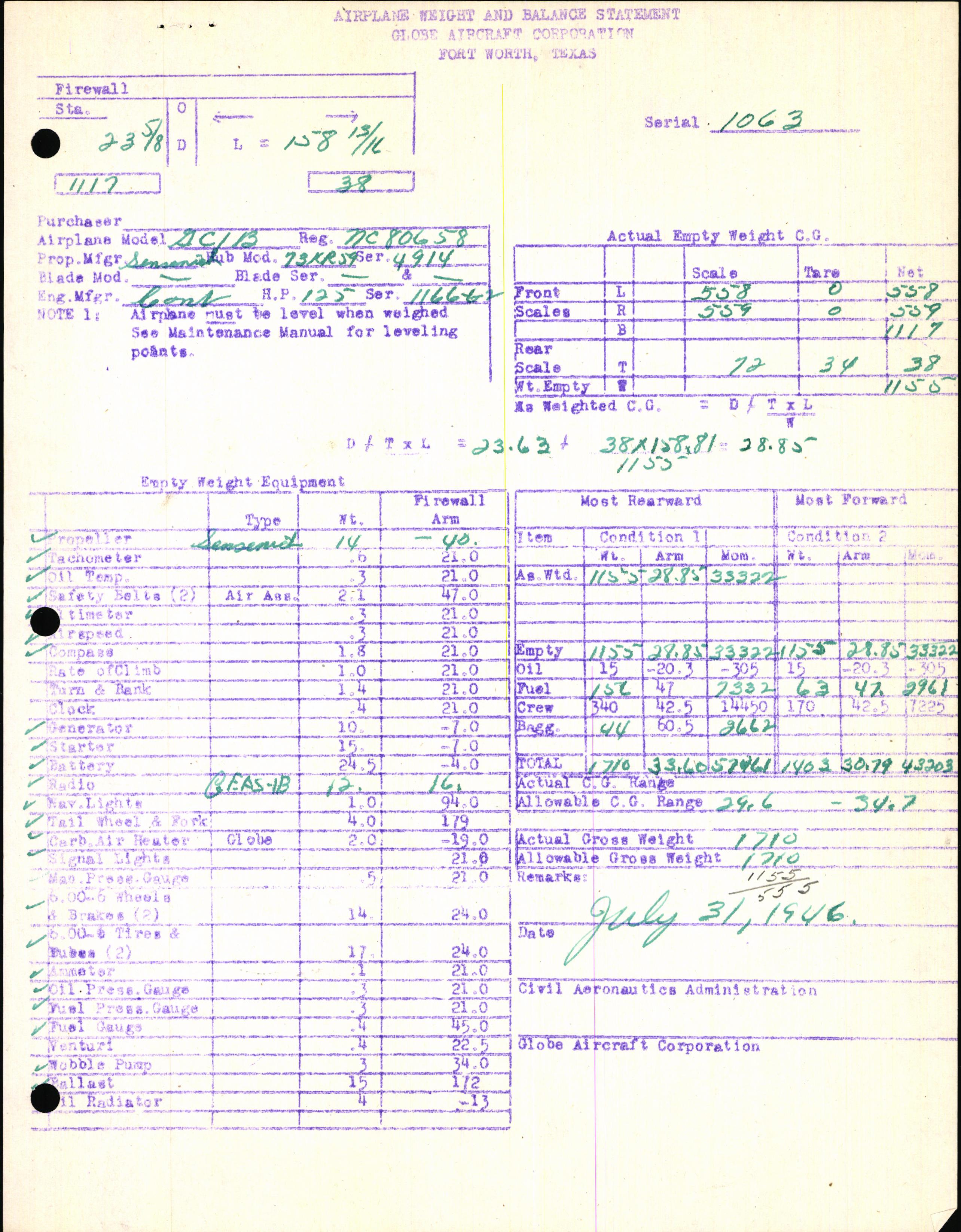 Sample page 5 from AirCorps Library document: Technical Information for Serial Number 1063