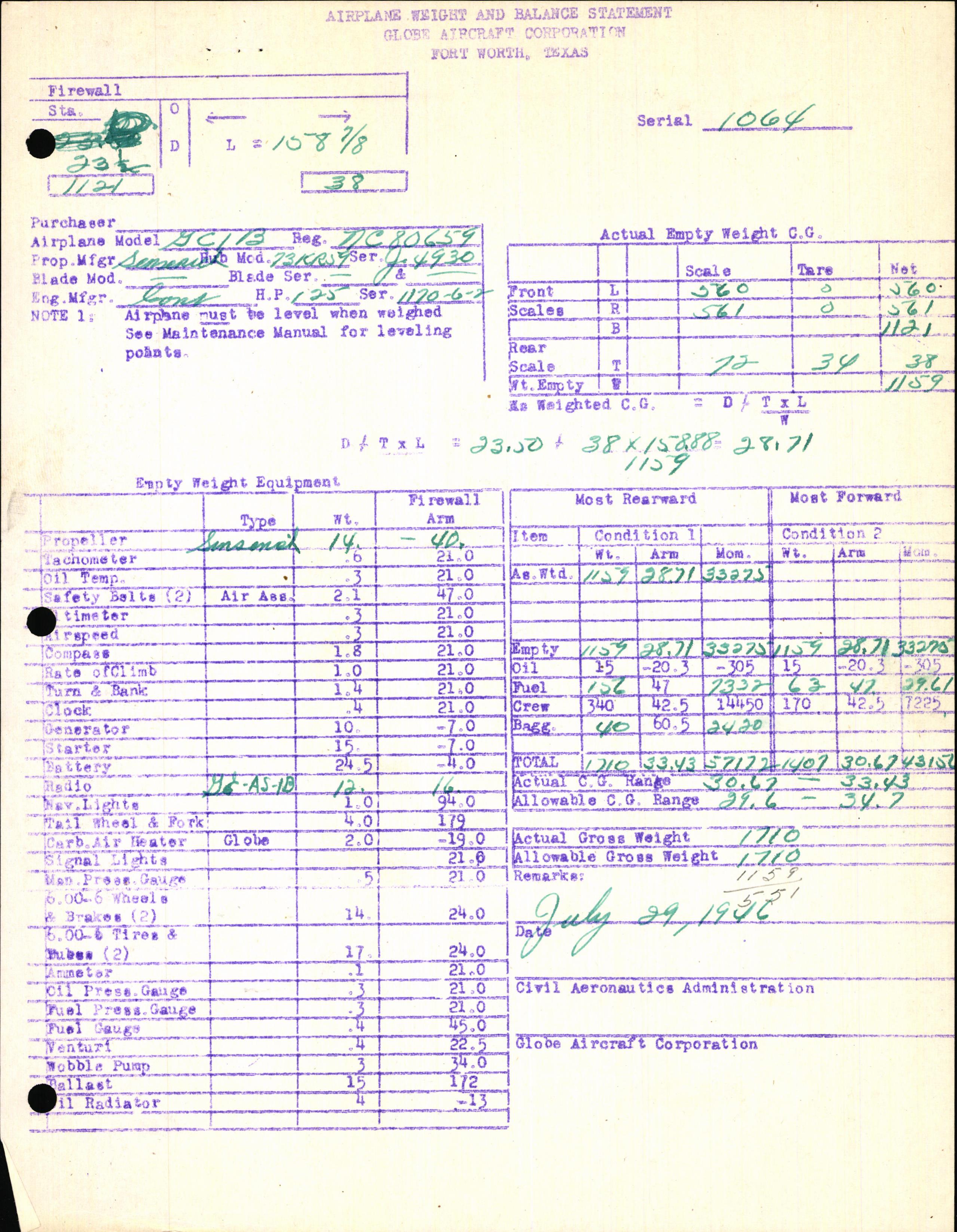 Sample page 5 from AirCorps Library document: Technical Information for Serial Number 1064