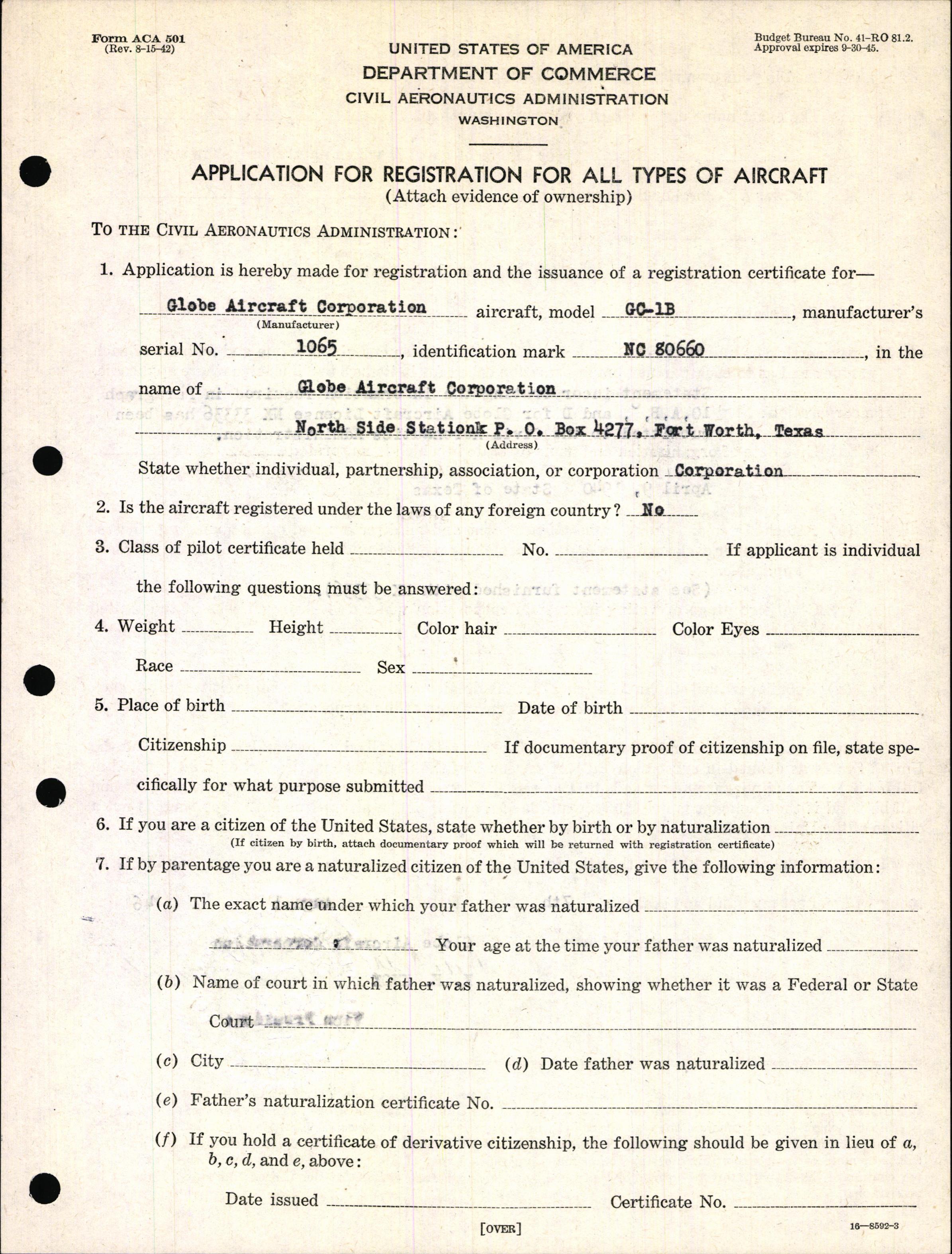 Sample page 5 from AirCorps Library document: Technical Information for Serial Number 1065