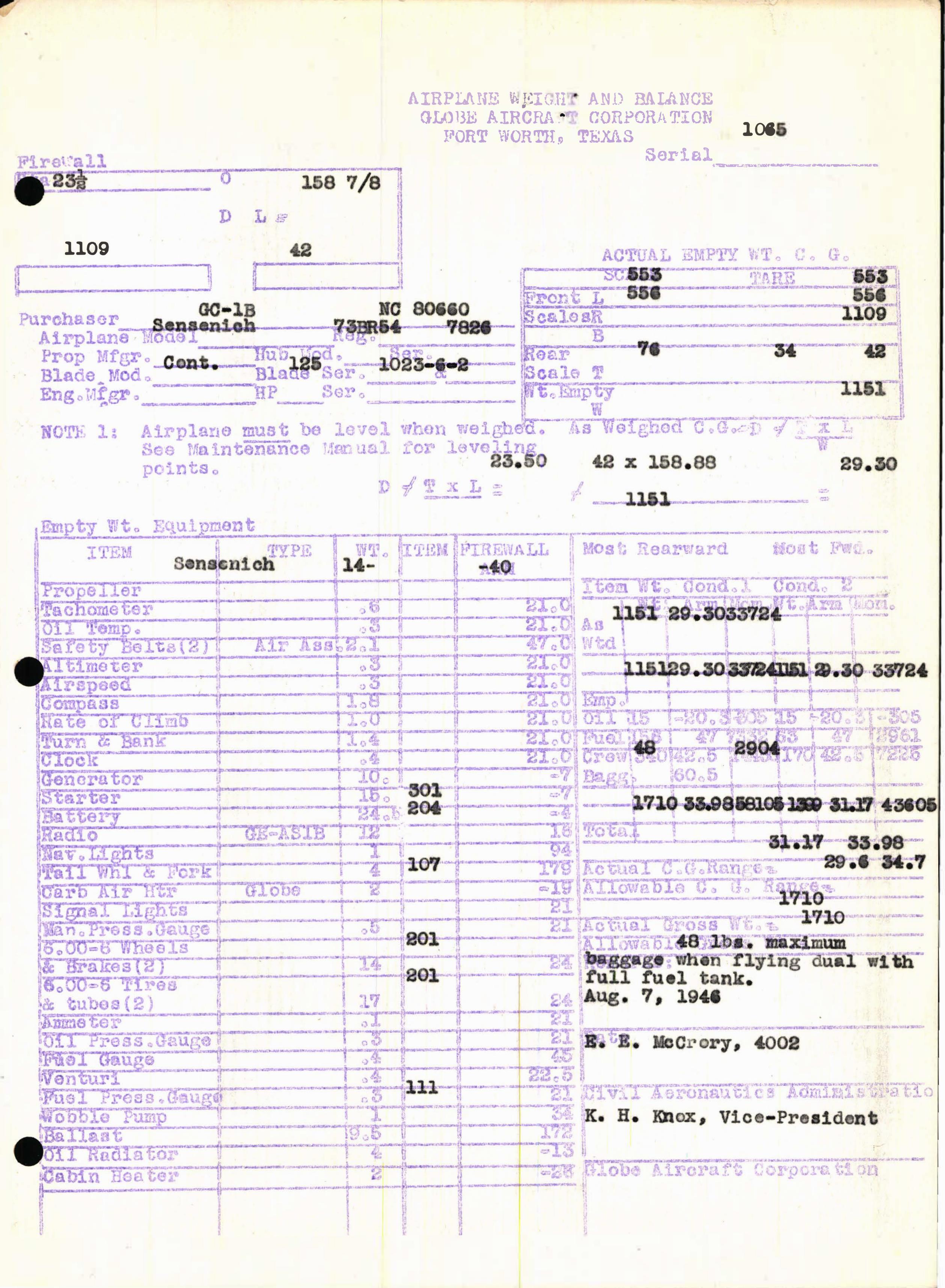 Sample page 7 from AirCorps Library document: Technical Information for Serial Number 1065