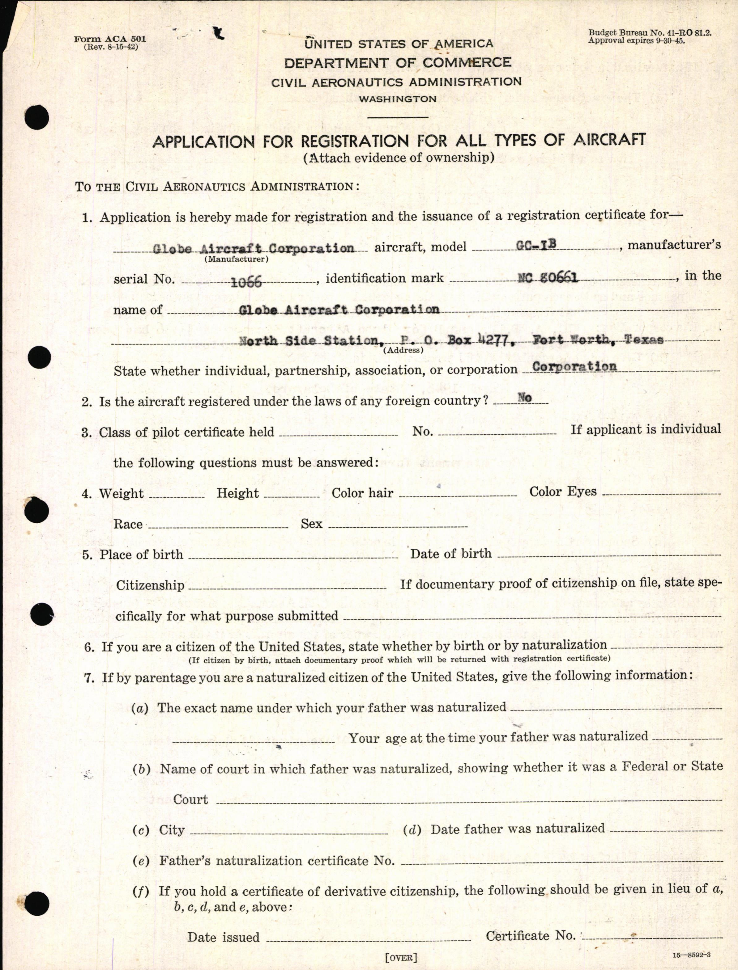 Sample page 3 from AirCorps Library document: Technical Information for Serial Number 1066