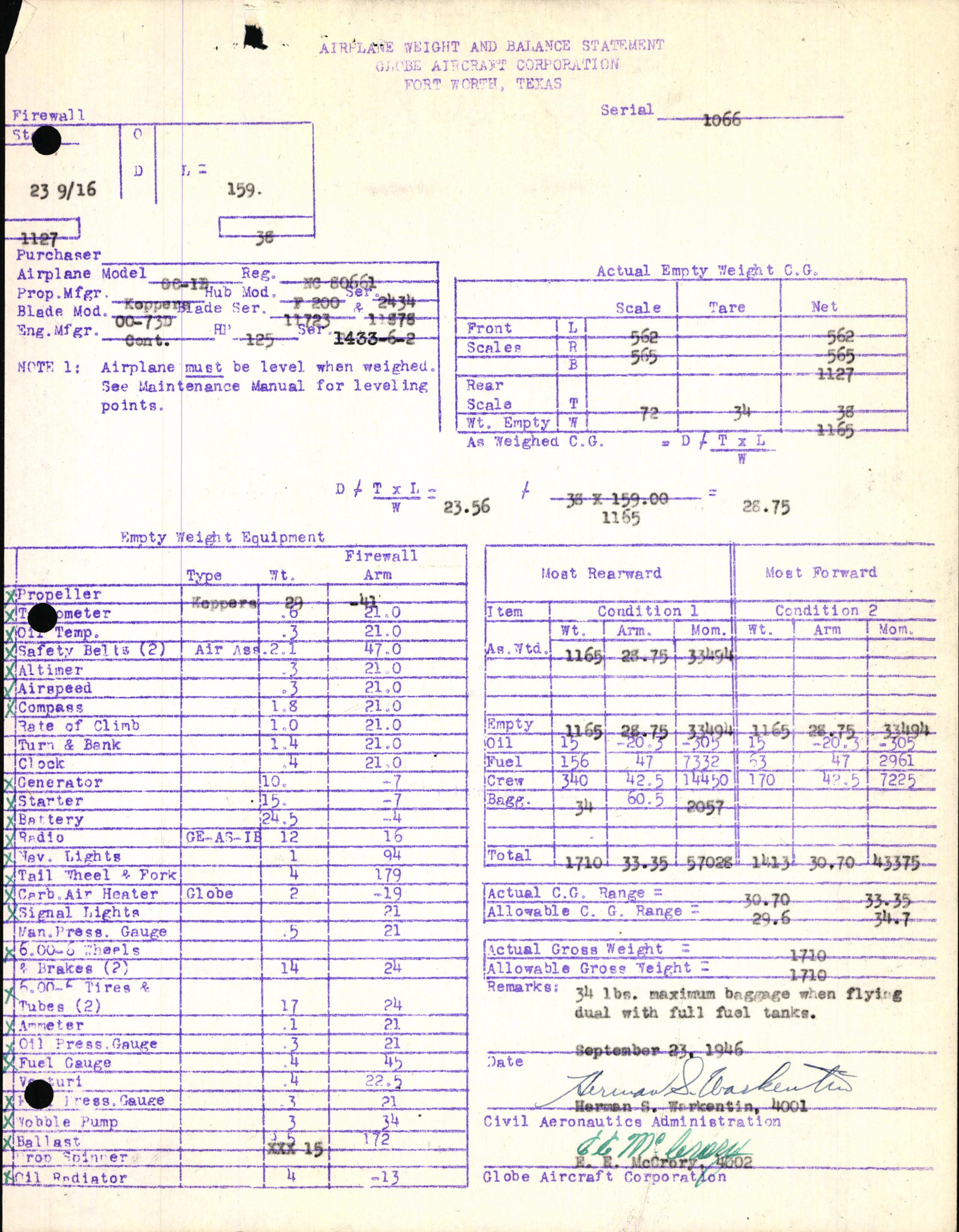 Sample page 5 from AirCorps Library document: Technical Information for Serial Number 1066