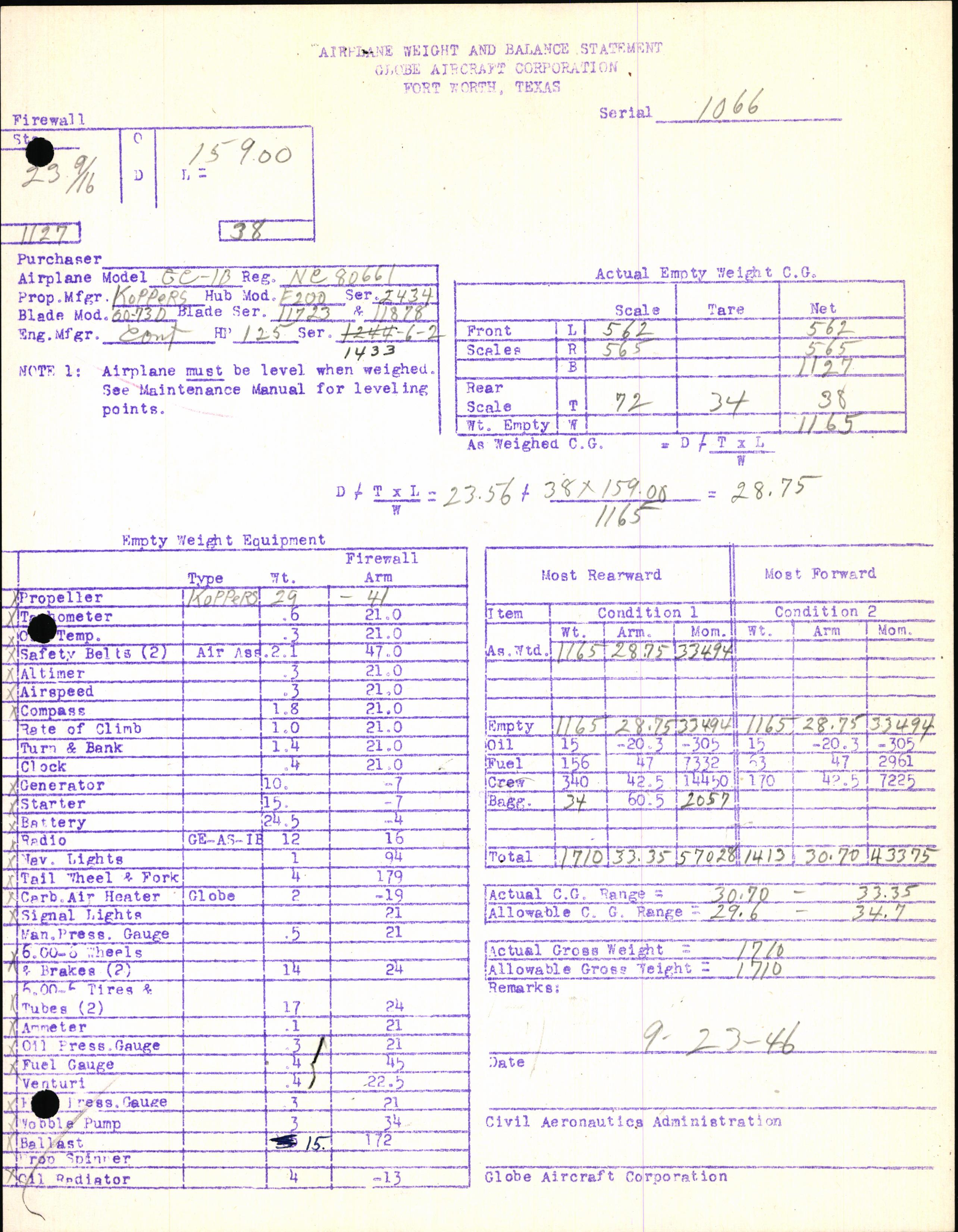 Sample page 7 from AirCorps Library document: Technical Information for Serial Number 1066