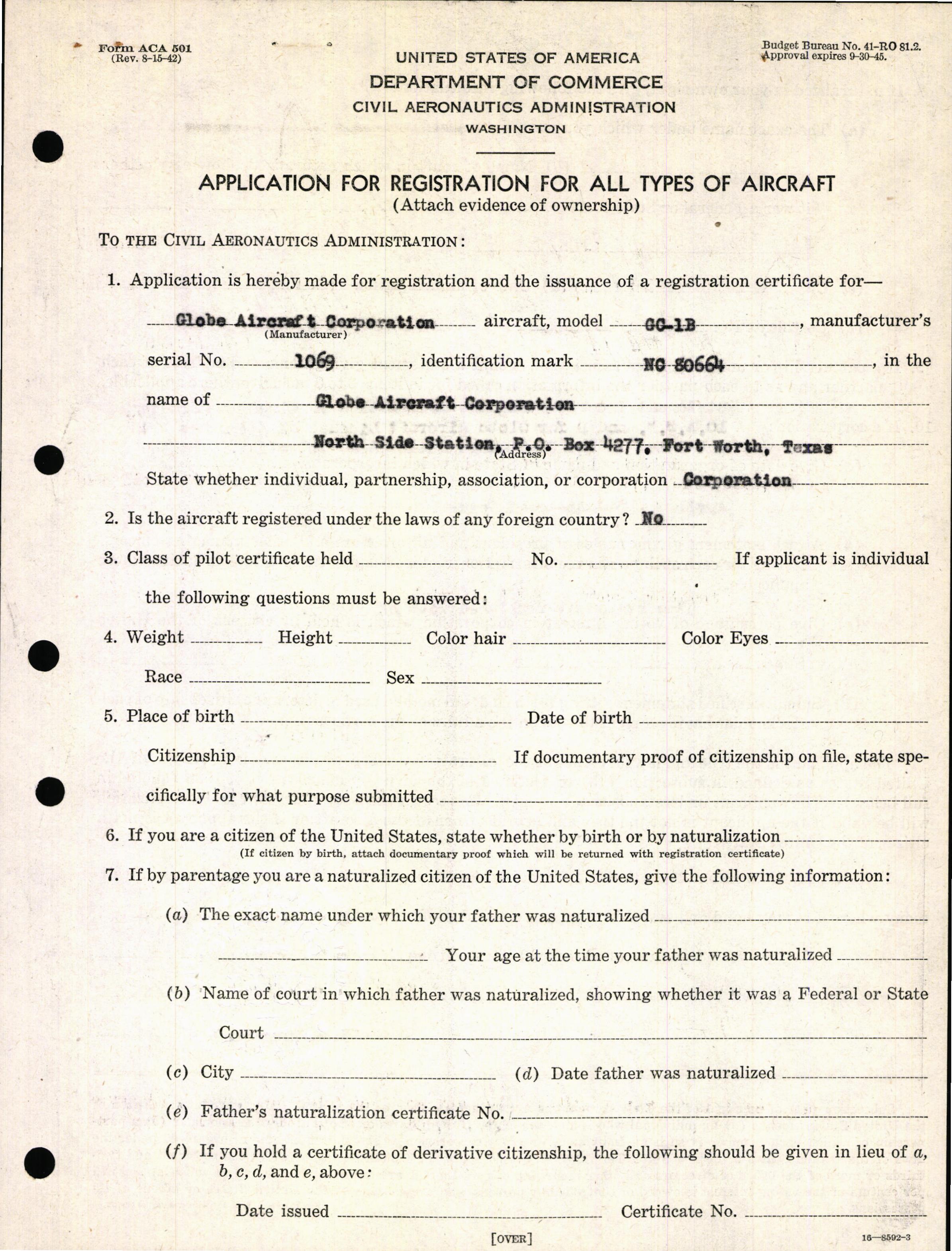 Sample page 3 from AirCorps Library document: Technical Information for Serial Number 1069
