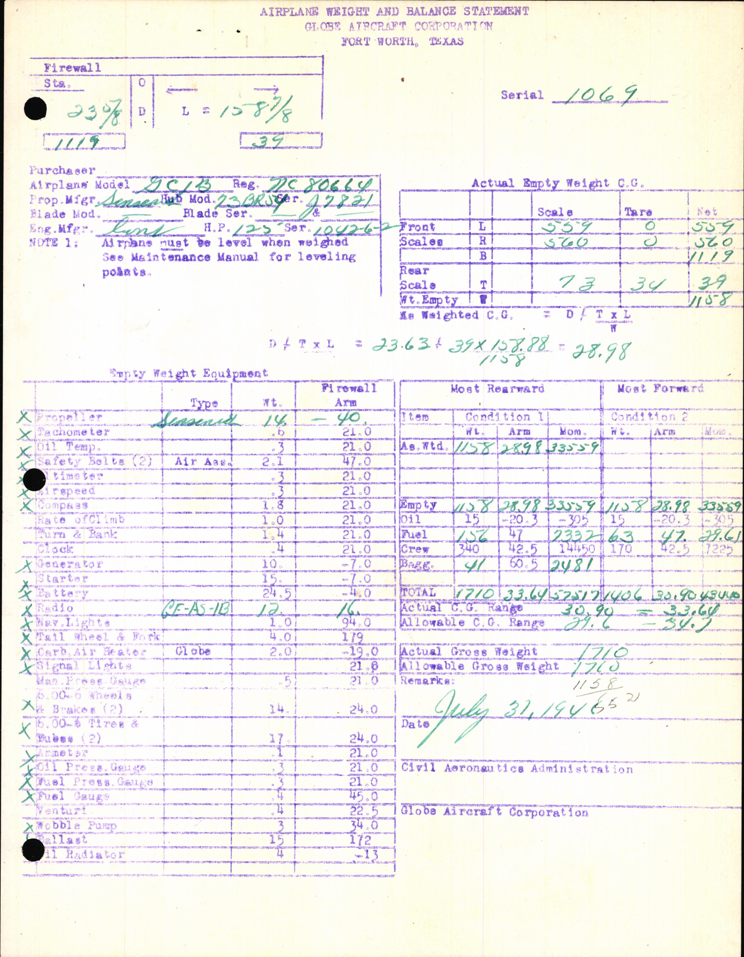 Sample page 5 from AirCorps Library document: Technical Information for Serial Number 1069