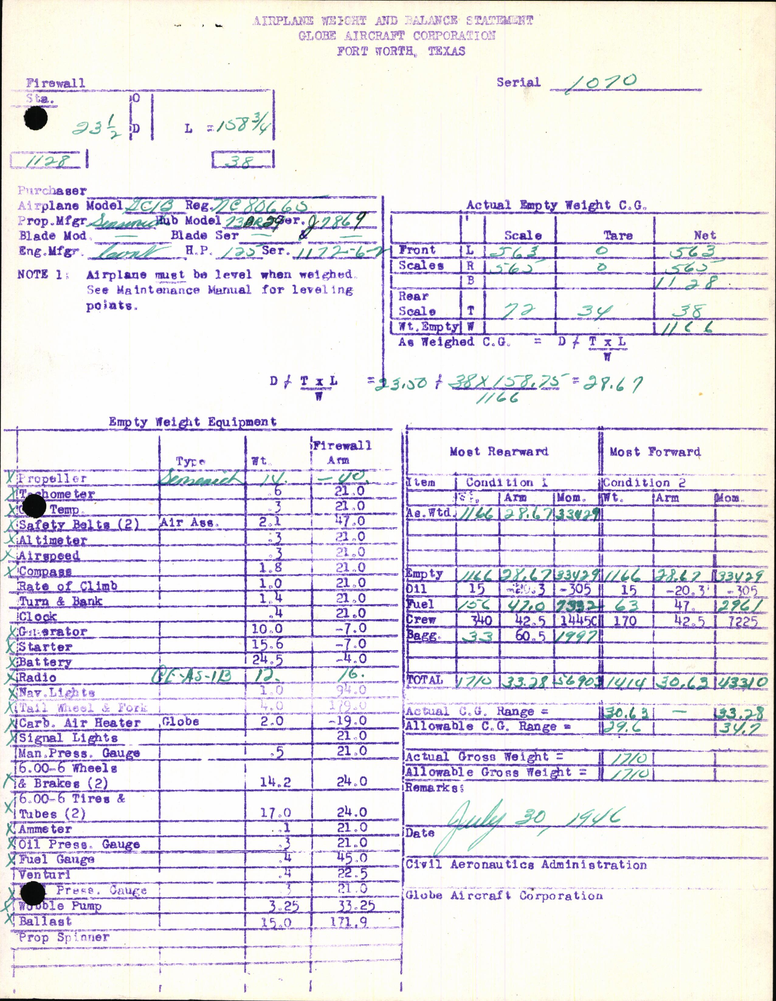 Sample page 7 from AirCorps Library document: Technical Information for Serial Number 1070