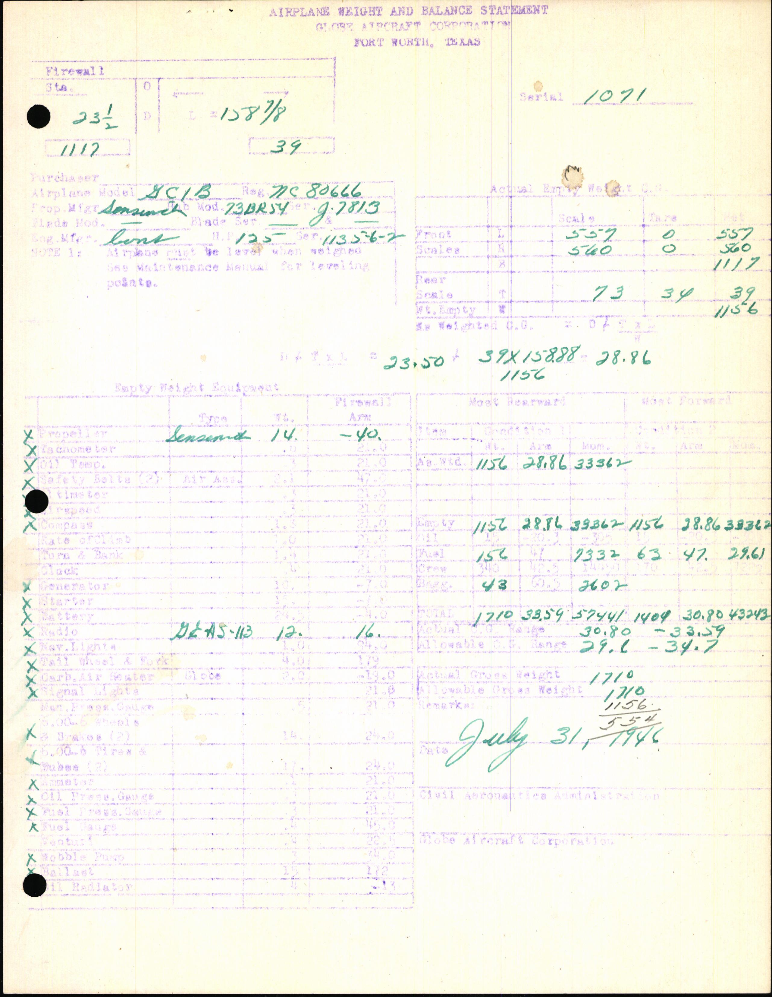Sample page 7 from AirCorps Library document: Technical Information for Serial Number 1071