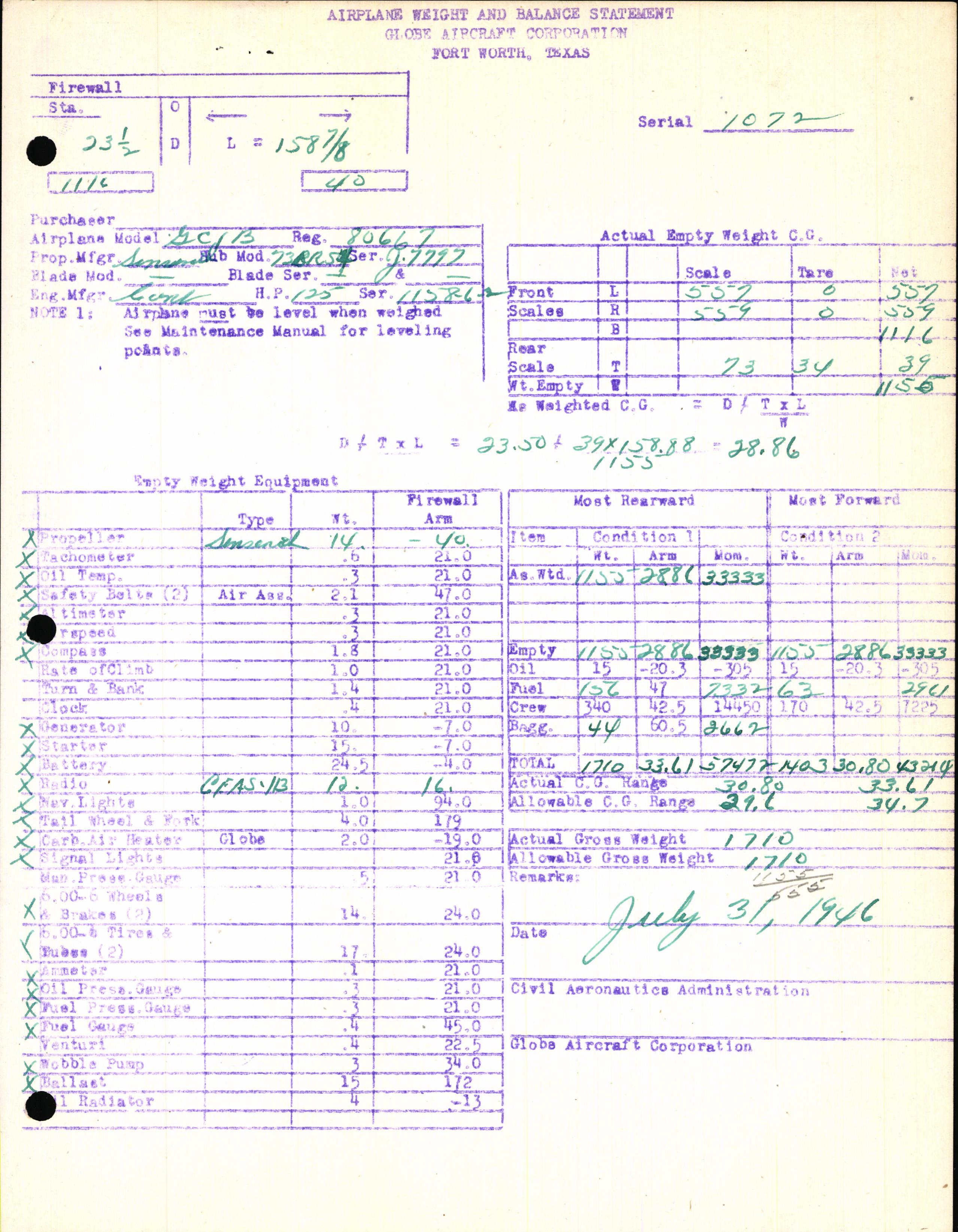 Sample page 7 from AirCorps Library document: Technical Information for Serial Number 1072