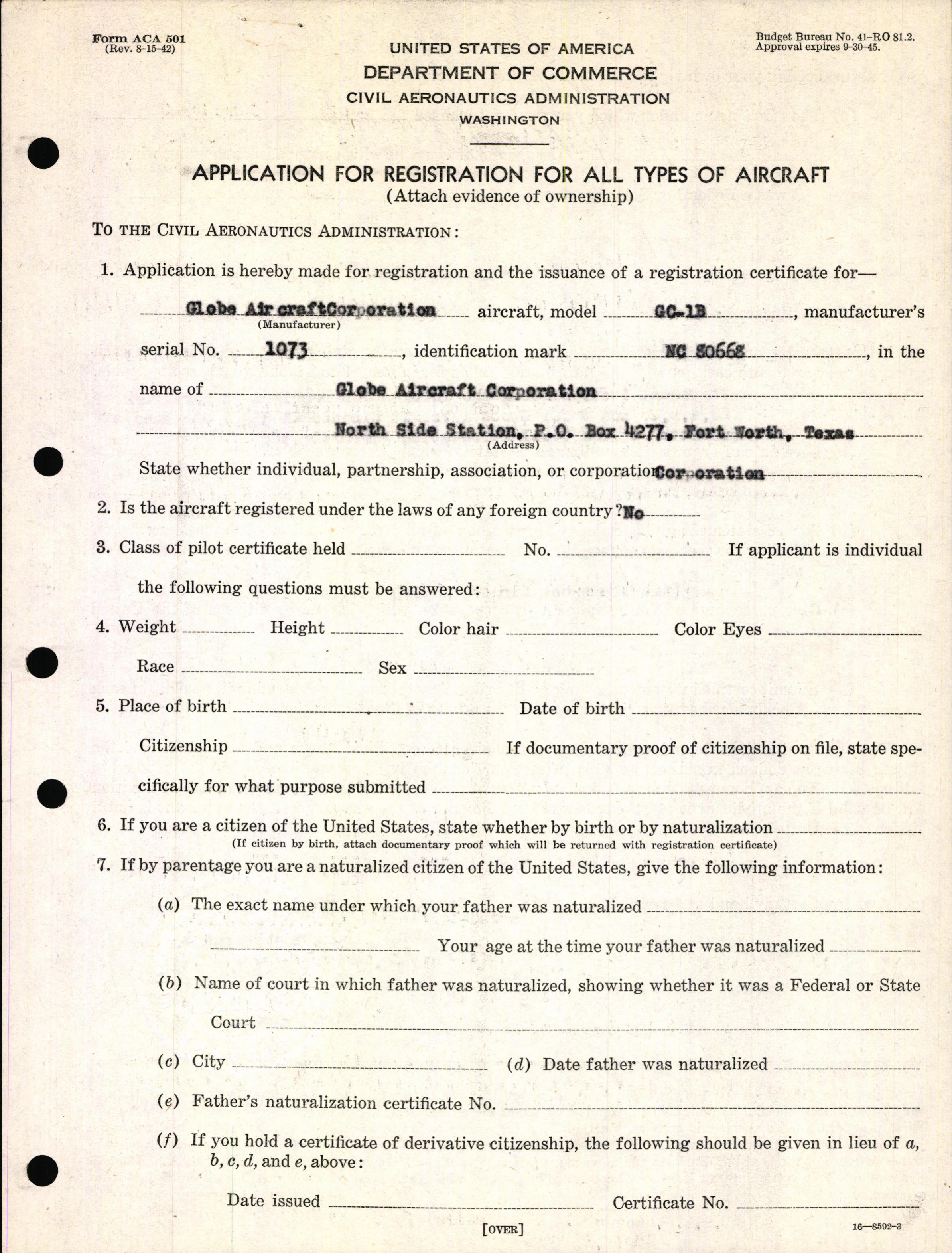 Sample page 3 from AirCorps Library document: Technical Information for Serial Number 1073