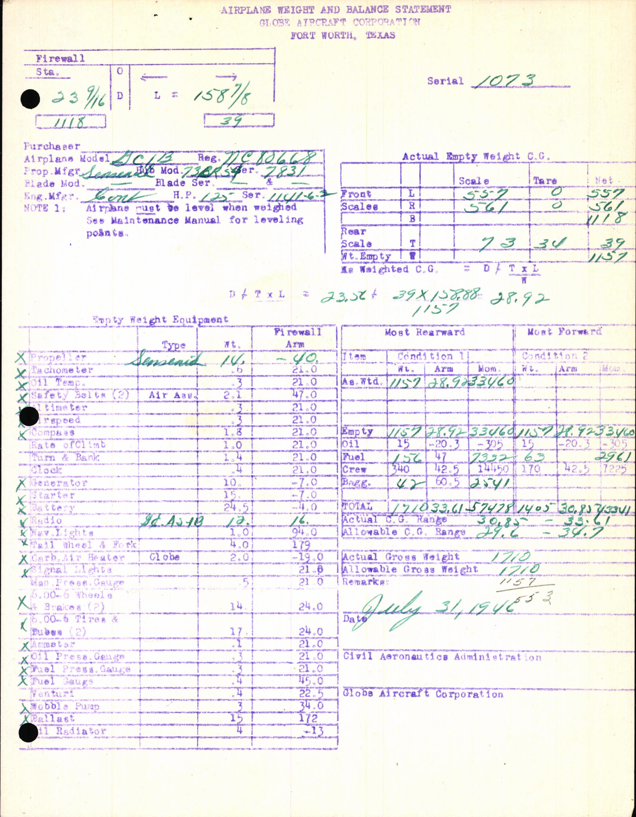 Sample page 5 from AirCorps Library document: Technical Information for Serial Number 1073