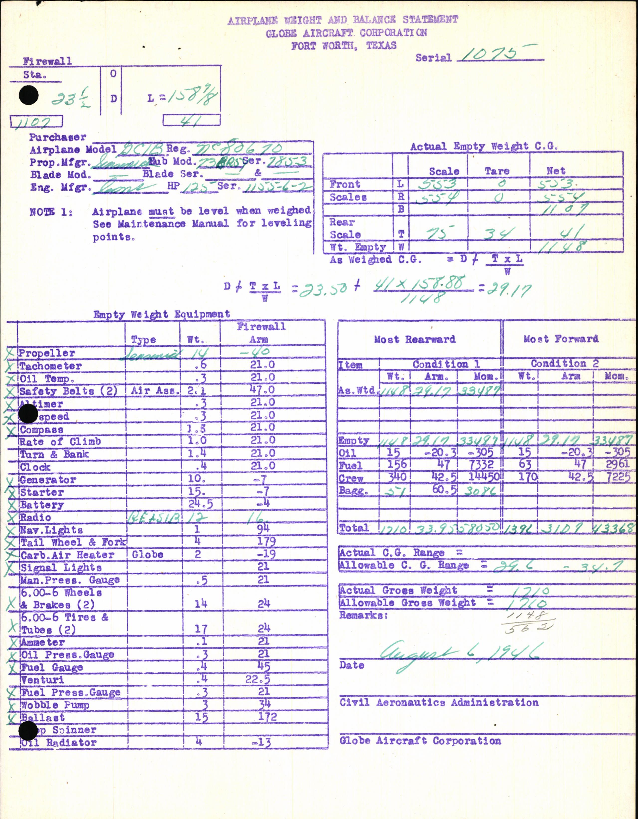 Sample page 5 from AirCorps Library document: Technical Information for Serial Number 1075