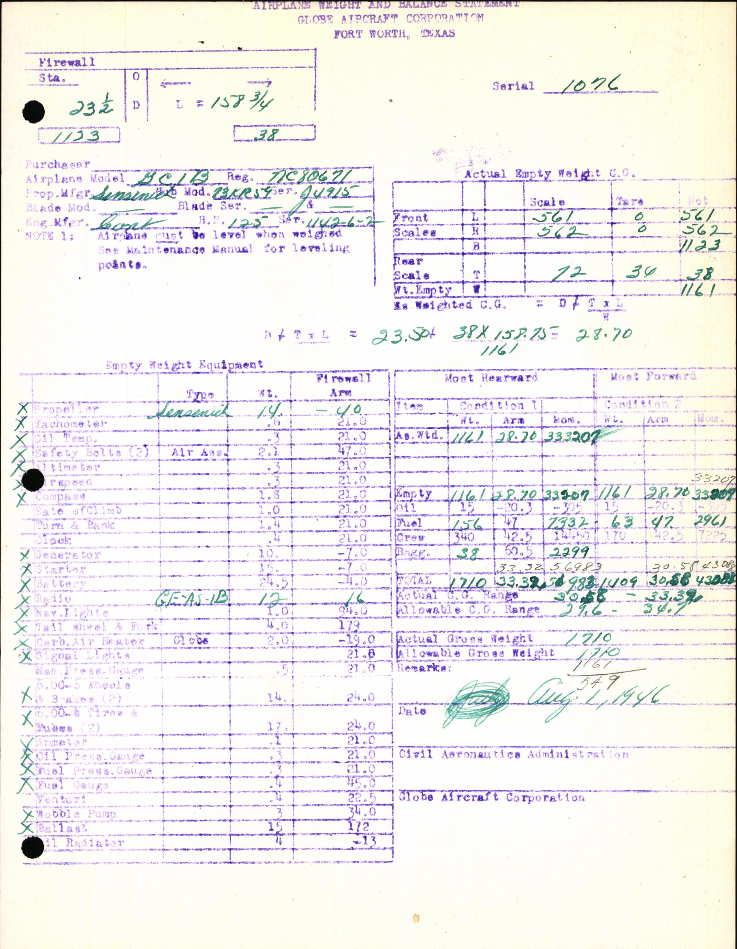 Sample page 7 from AirCorps Library document: Technical Information for Serial Number 1076