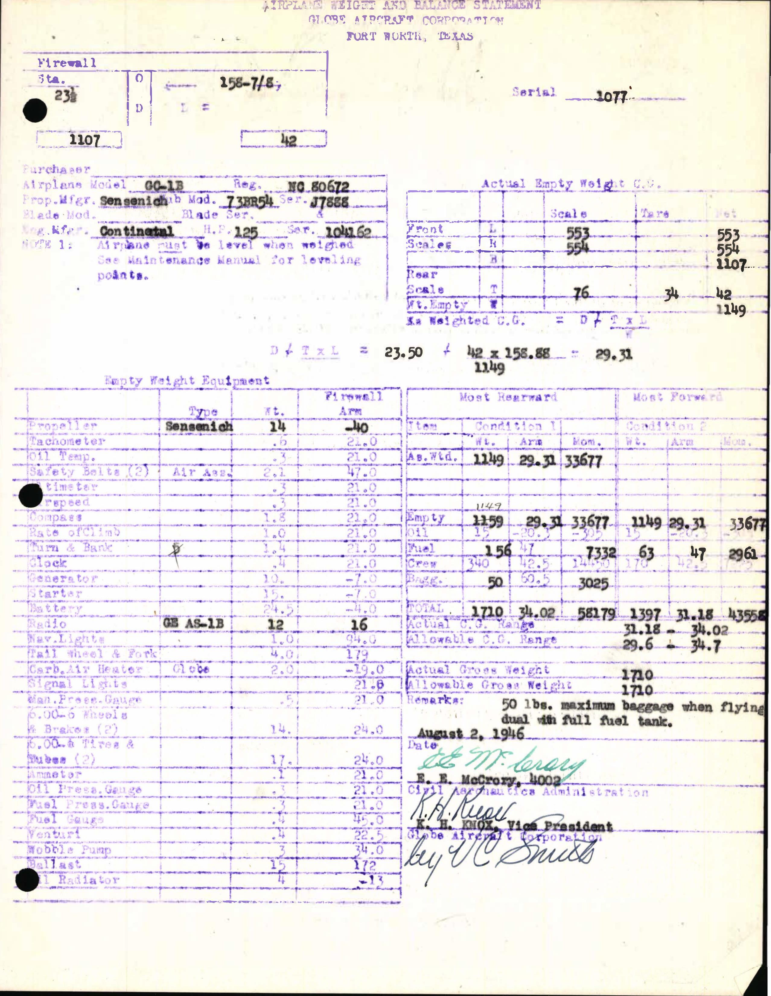 Sample page 5 from AirCorps Library document: Technical Information for Serial Number 1077