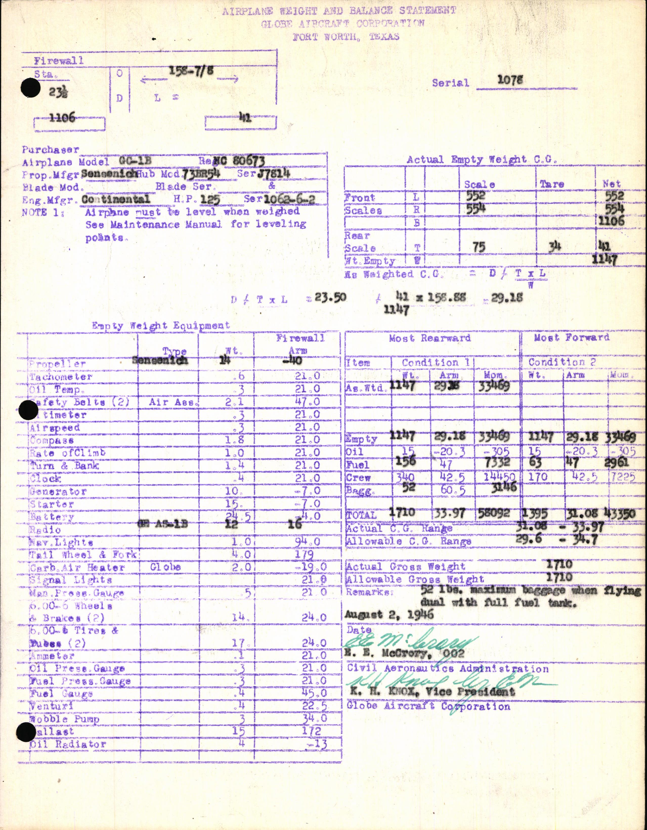 Sample page 5 from AirCorps Library document: Technical Information for Serial Number 1078