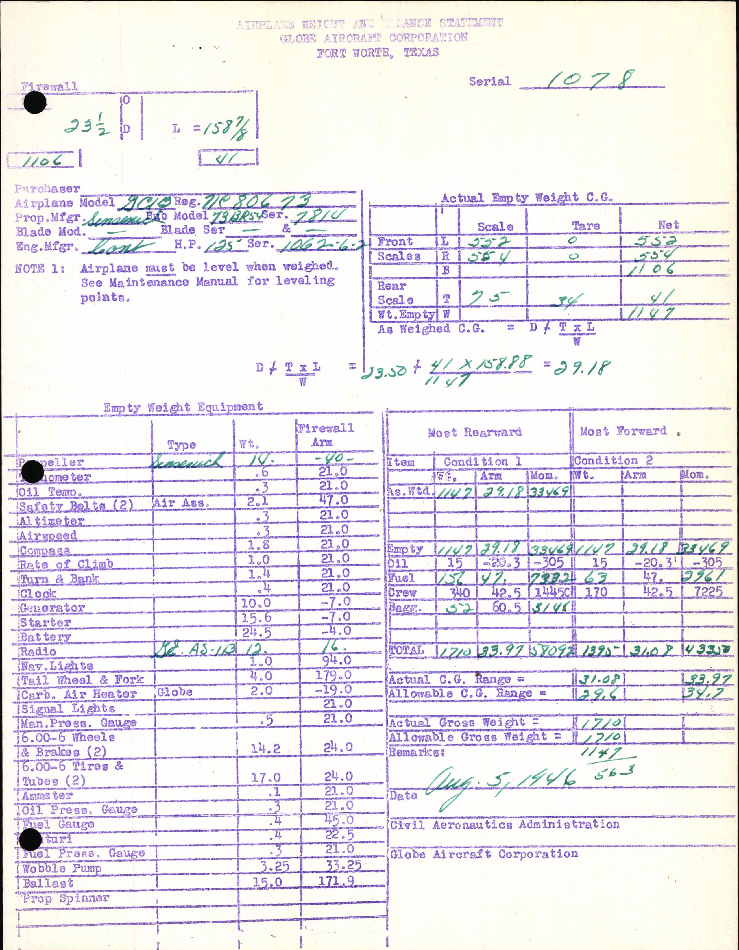 Sample page 7 from AirCorps Library document: Technical Information for Serial Number 1078