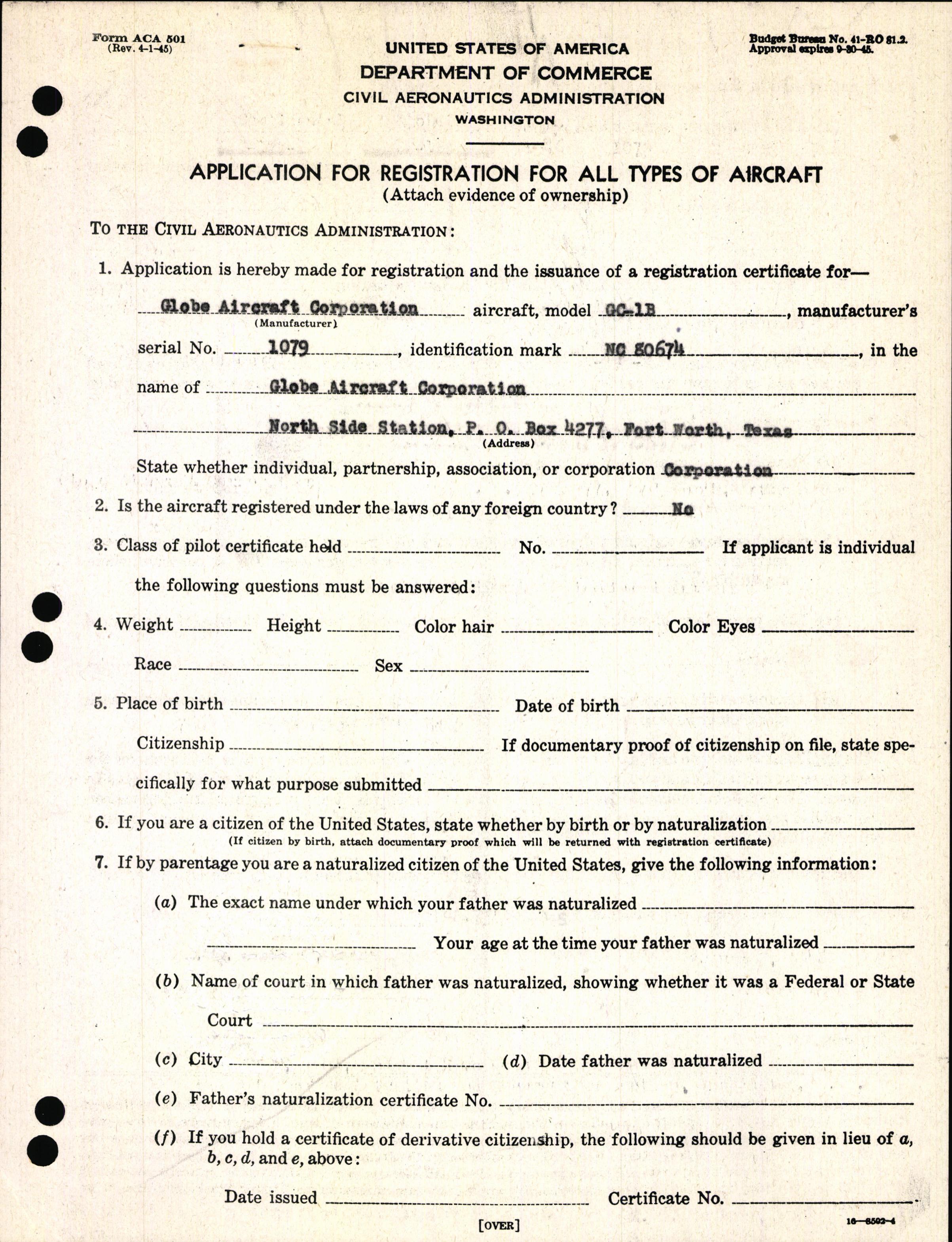 Sample page 3 from AirCorps Library document: Technical Information for Serial Number 1079