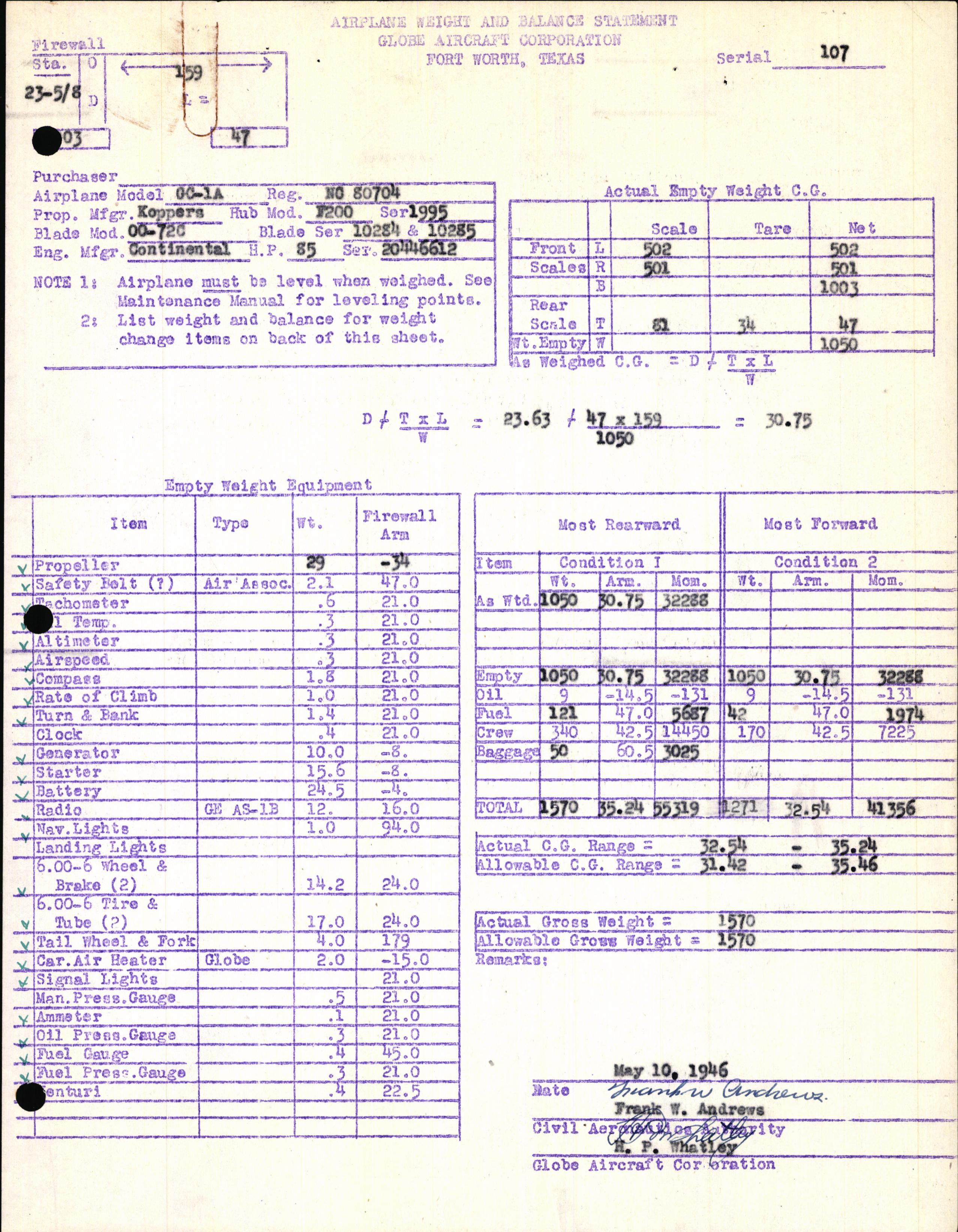 Sample page 13 from AirCorps Library document: Technical Information for Serial Number 107