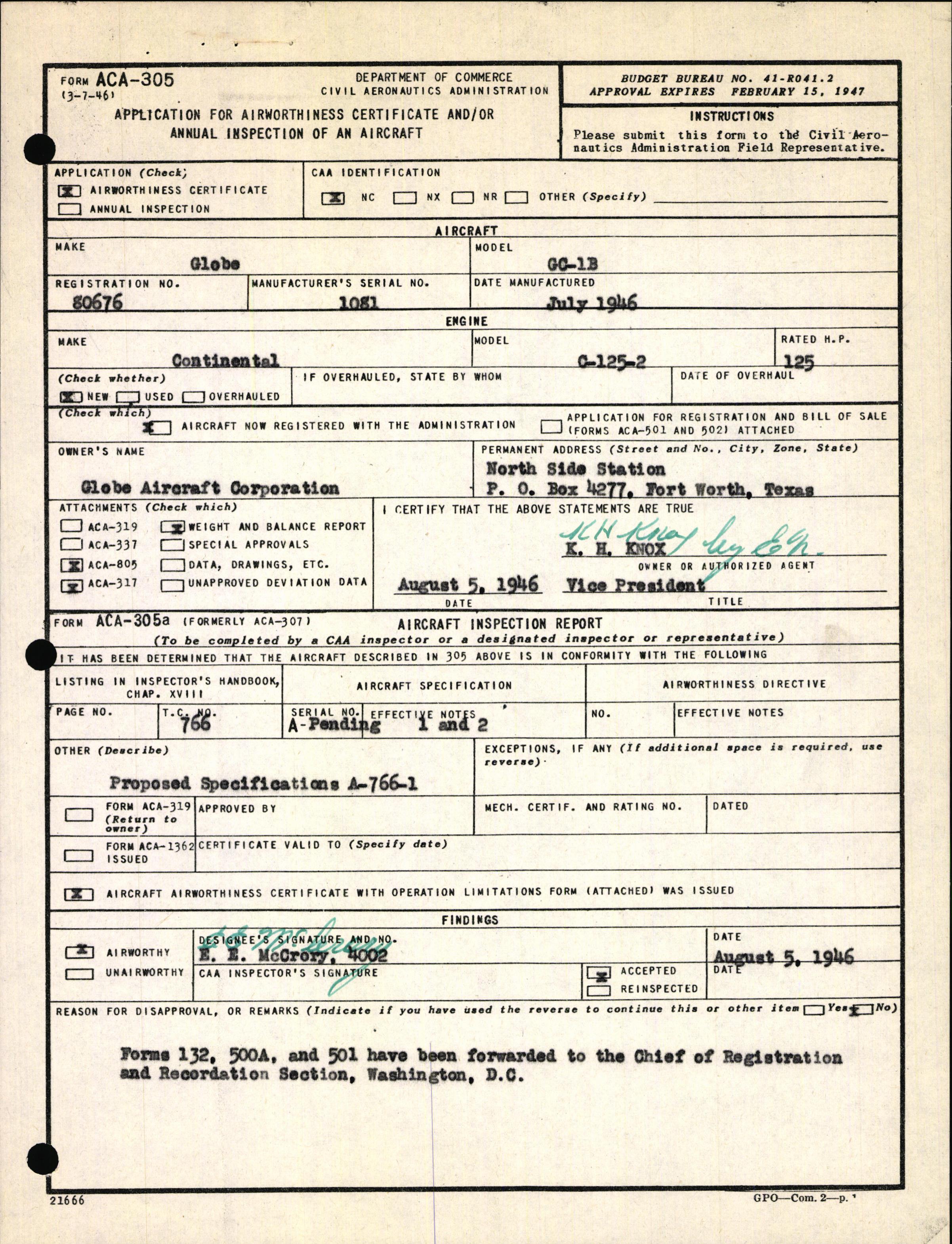 Sample page 3 from AirCorps Library document: Technical Information for Serial Number 1081